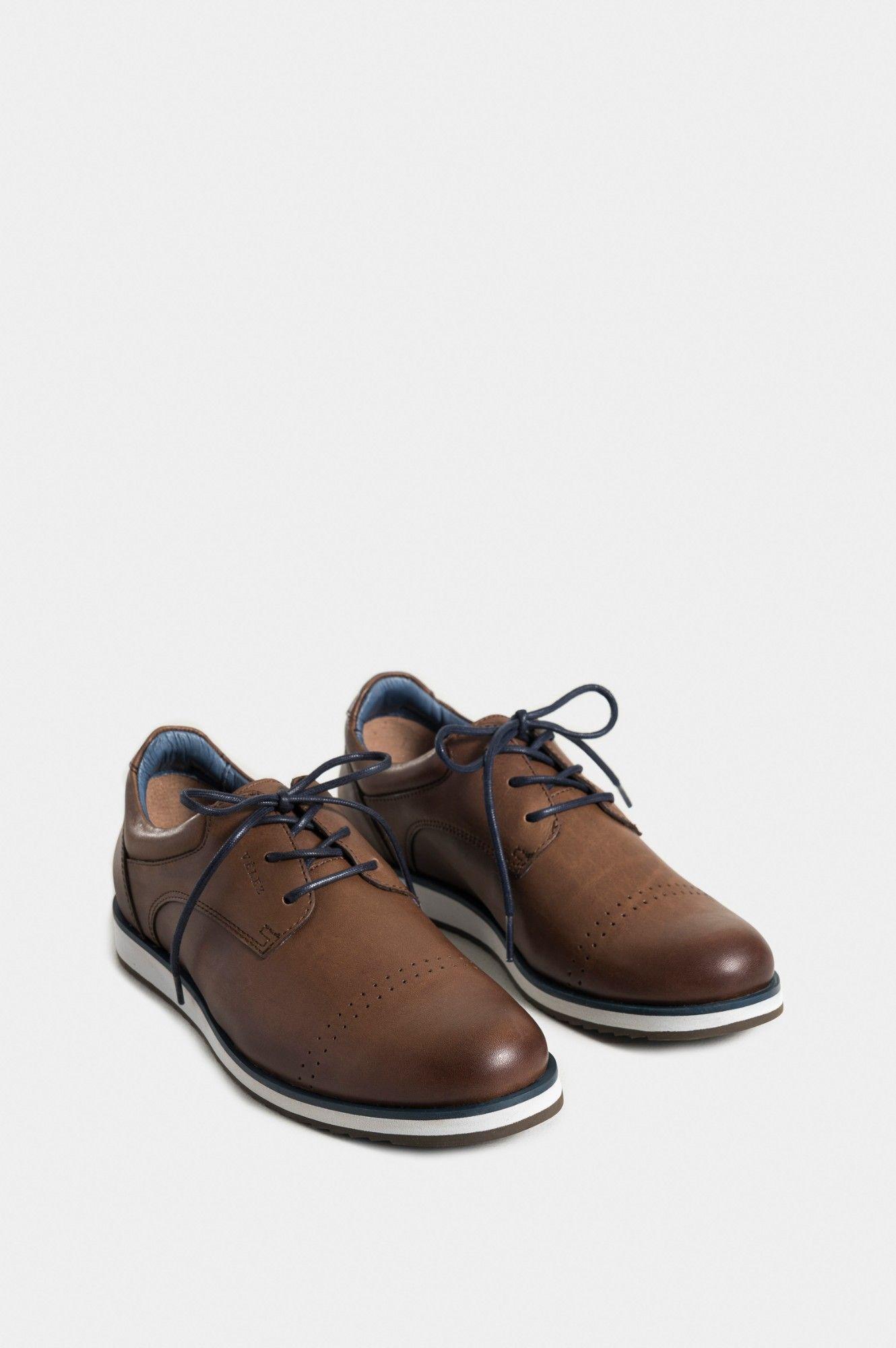 Vélez Zapatos Cordón Piero Cuero Hombre Suela Apariencia Deportiva Café-3