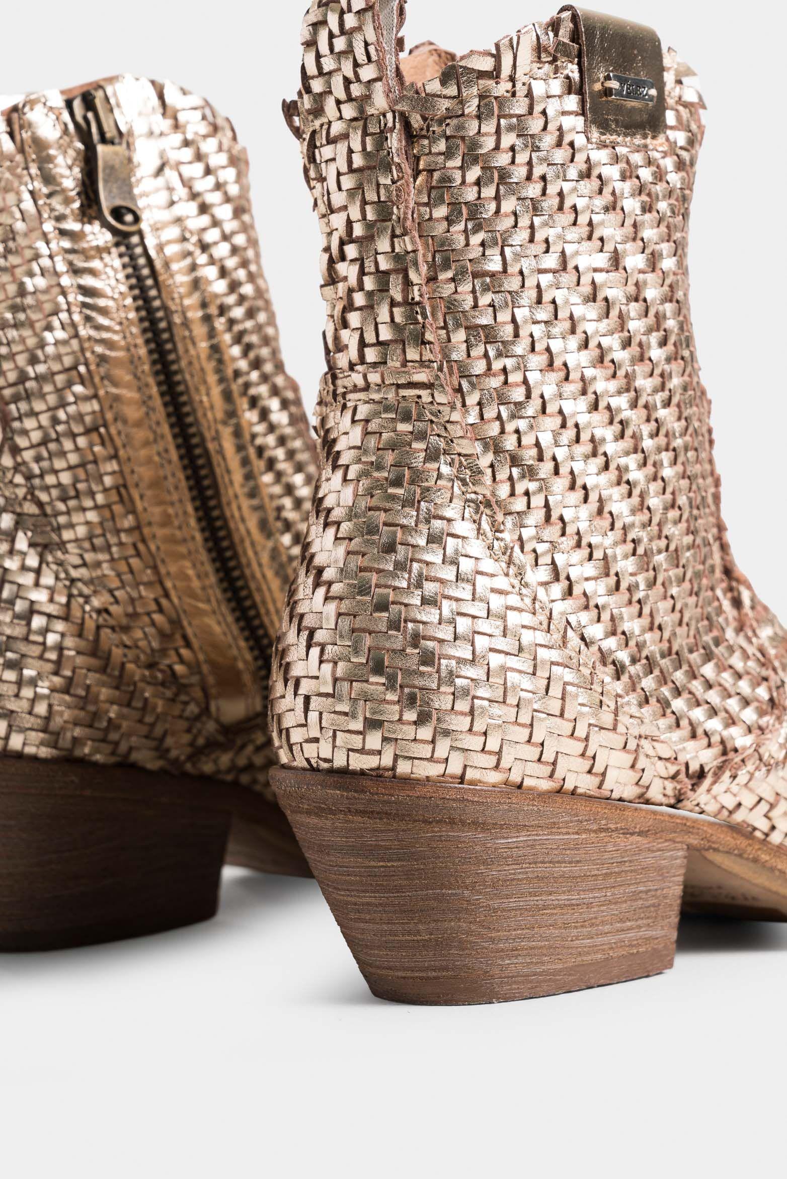 Vélez Botines Uyuni Cuero Para Mujer Capellada Tejida Arena-4