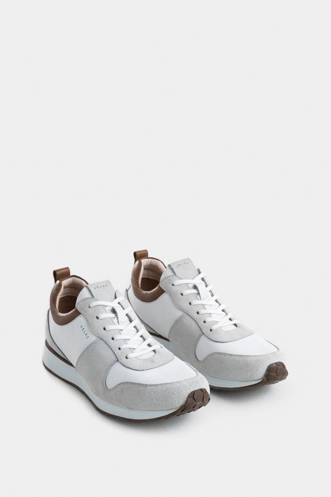 Vélez Zapatillas Coprino Cuero Liso Y Gamuzado Hombre Blanco-2