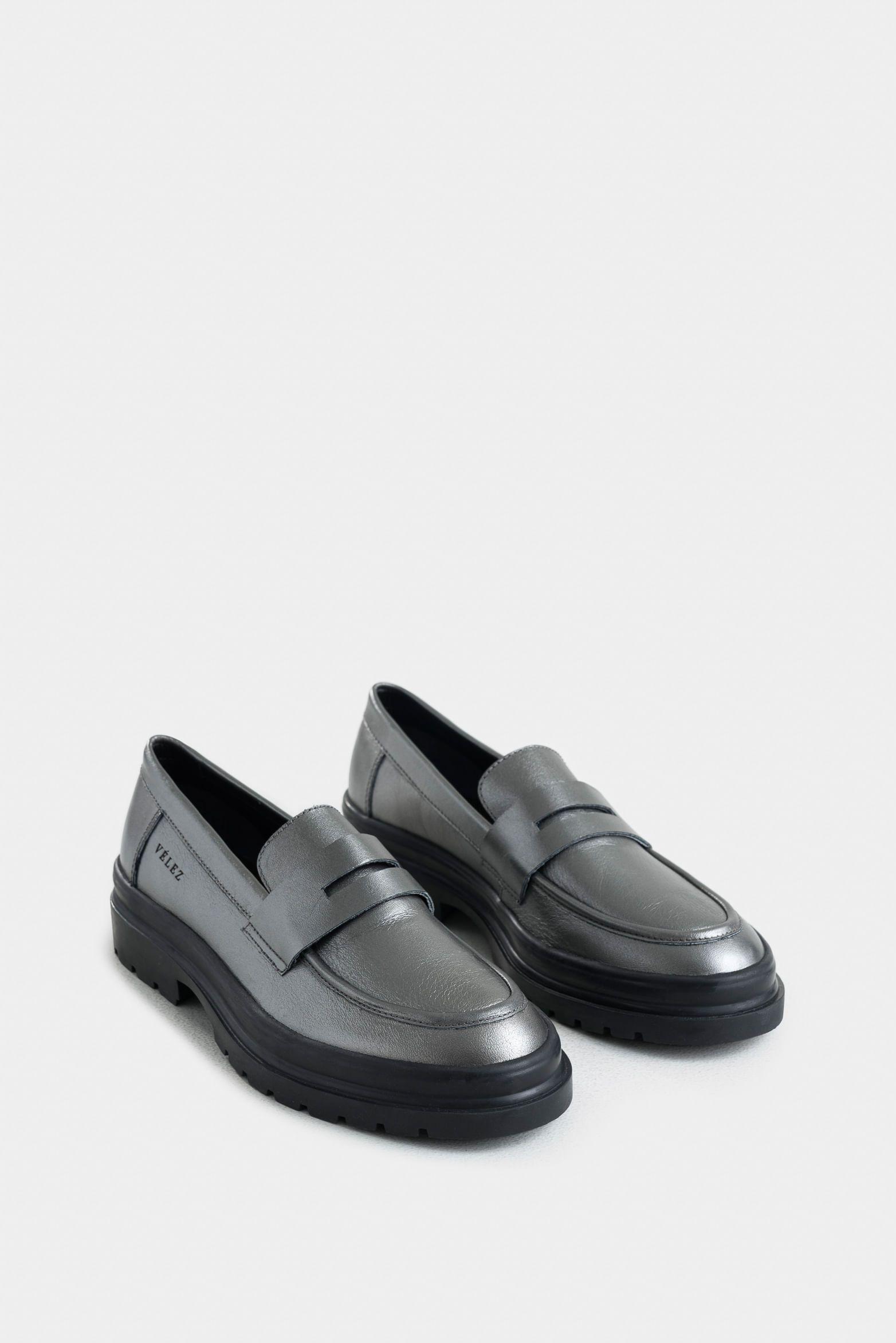 Vélez Mocasín Lirio De Cuero  Mujer Silueta Chunky Grafito-1