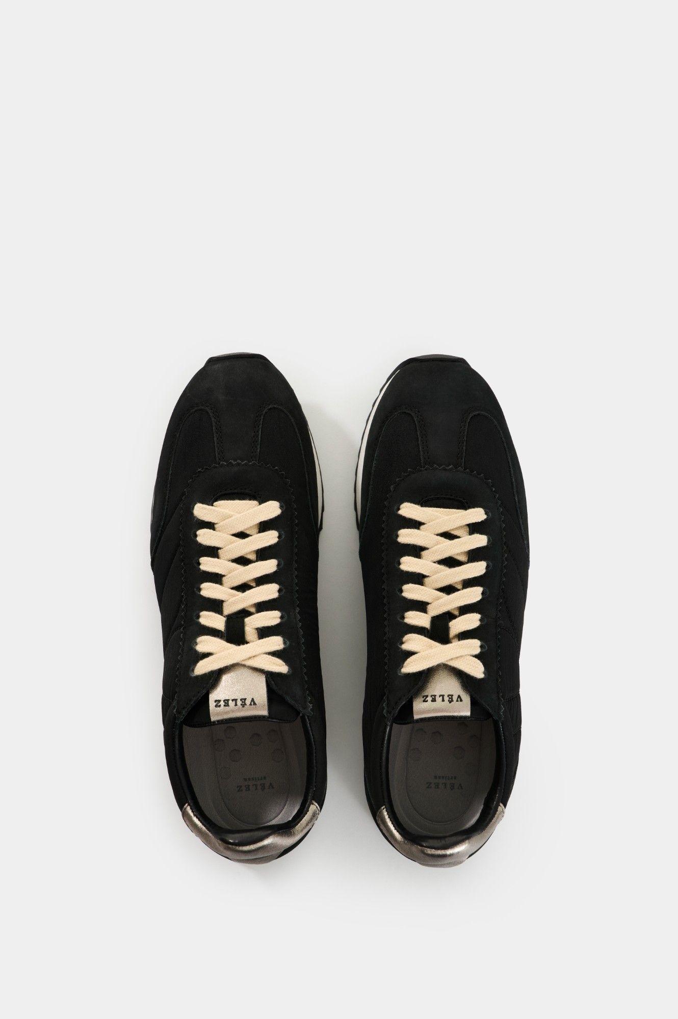 Vélez Zapatilla Tenis De Cuero Y Textil  Mujer Flora Negro-3