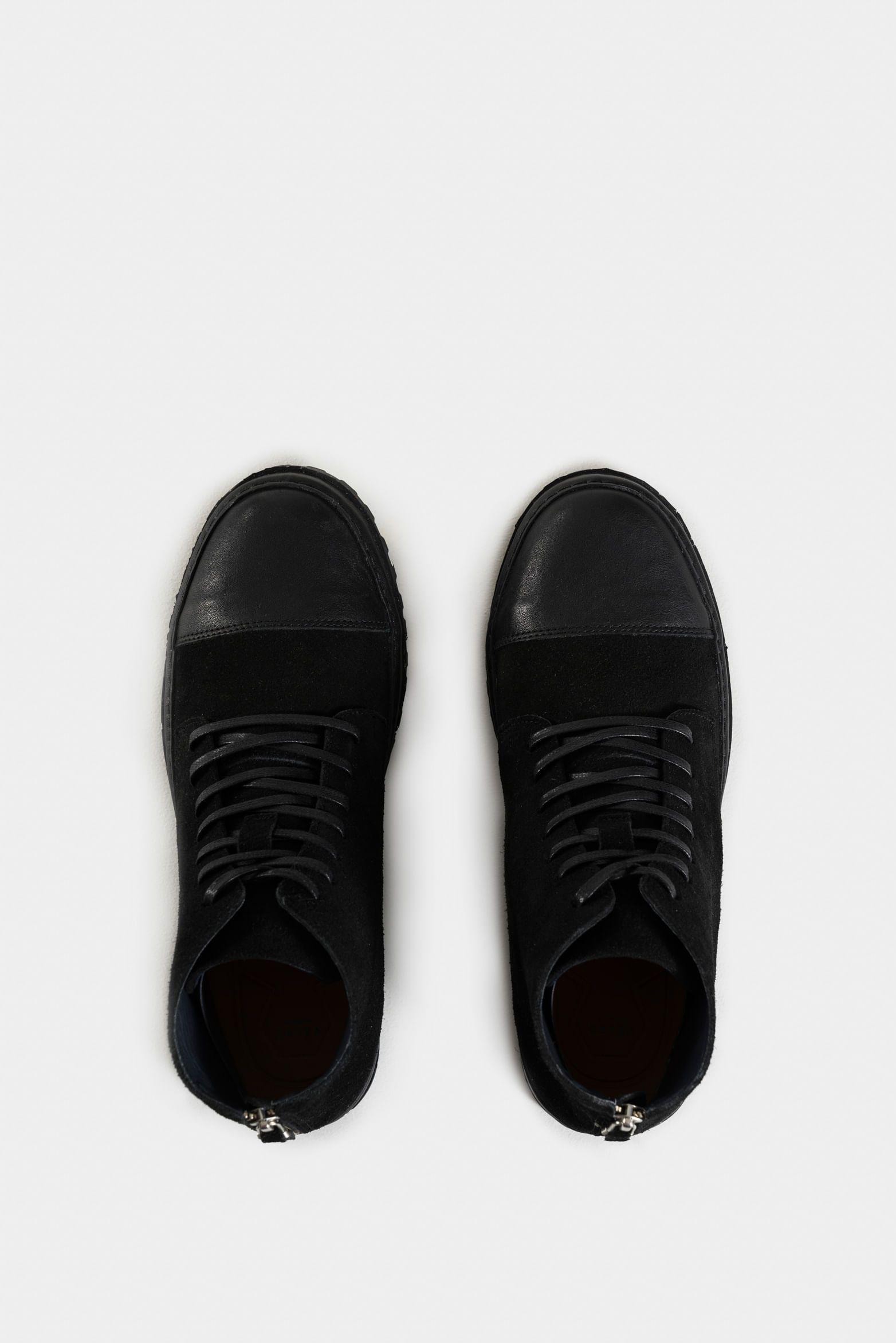 Vélez Botas Zipper De Cuero Hombre Cremallera En Talón Negro-3