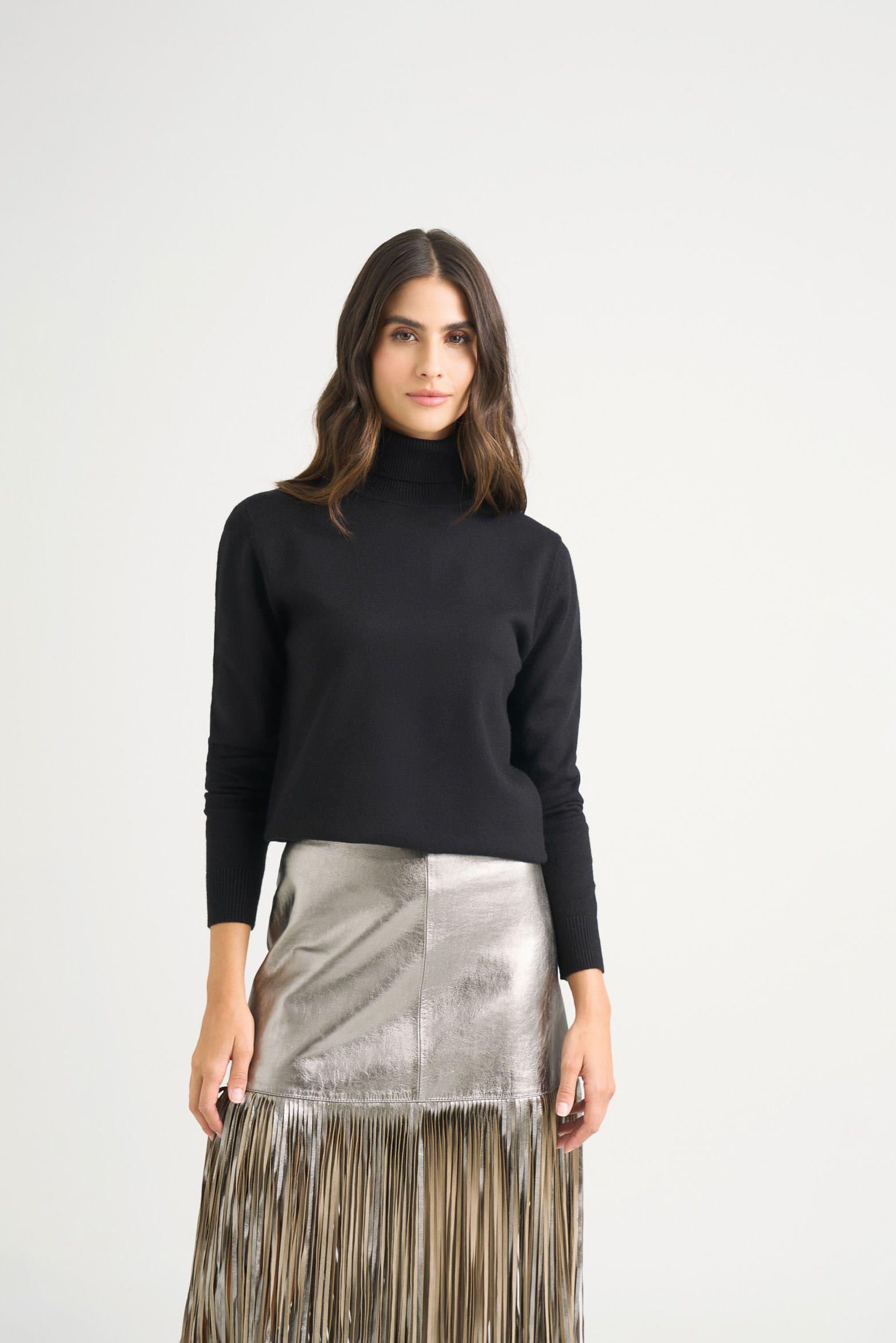 Vélez Sweater Tejido Básico Maqui Mujer Cuello Tortuga Negro-0