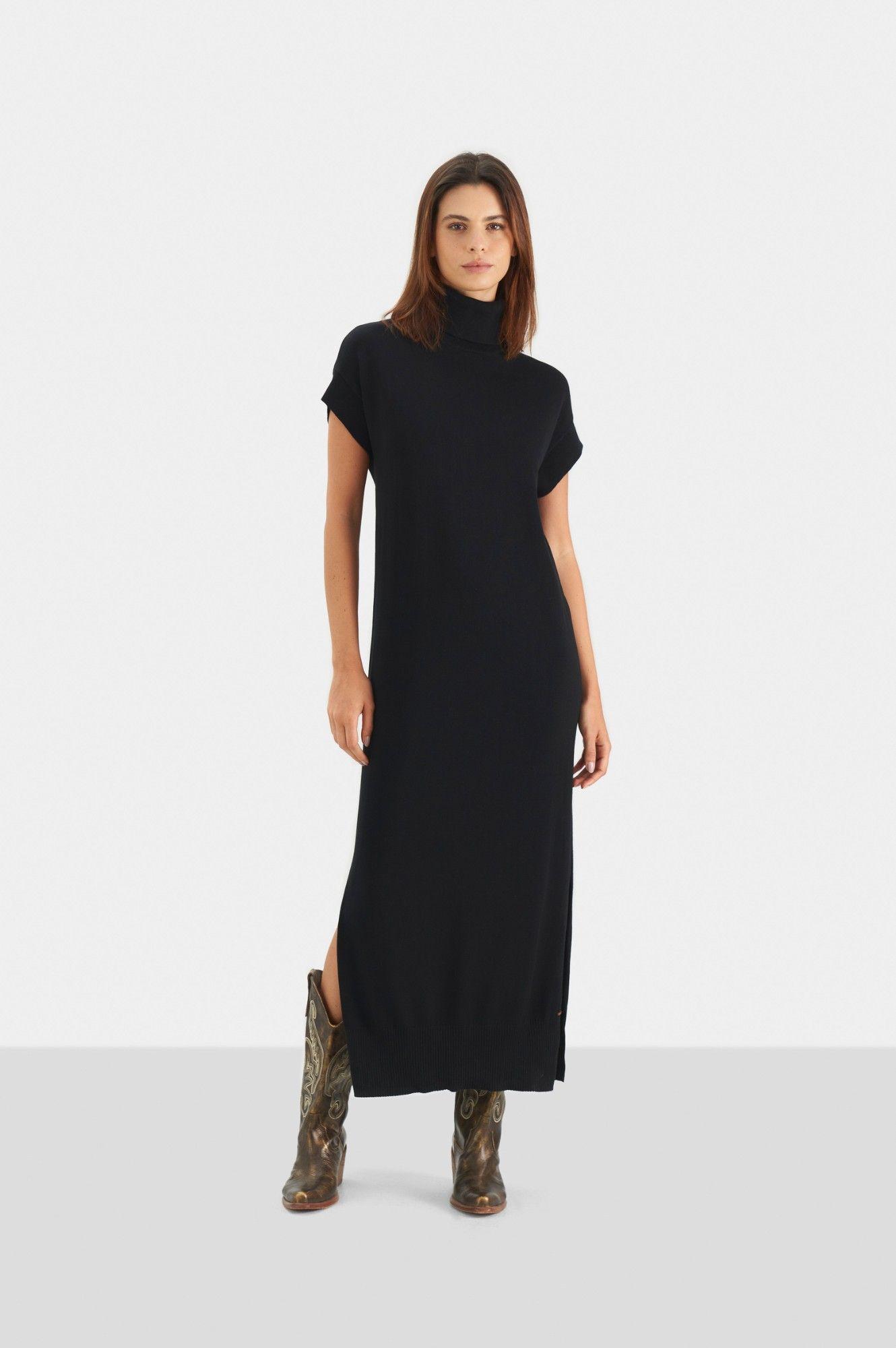 Vélez Vestido Amanita Tejido Mujer Cuello Tortuga Negro-0