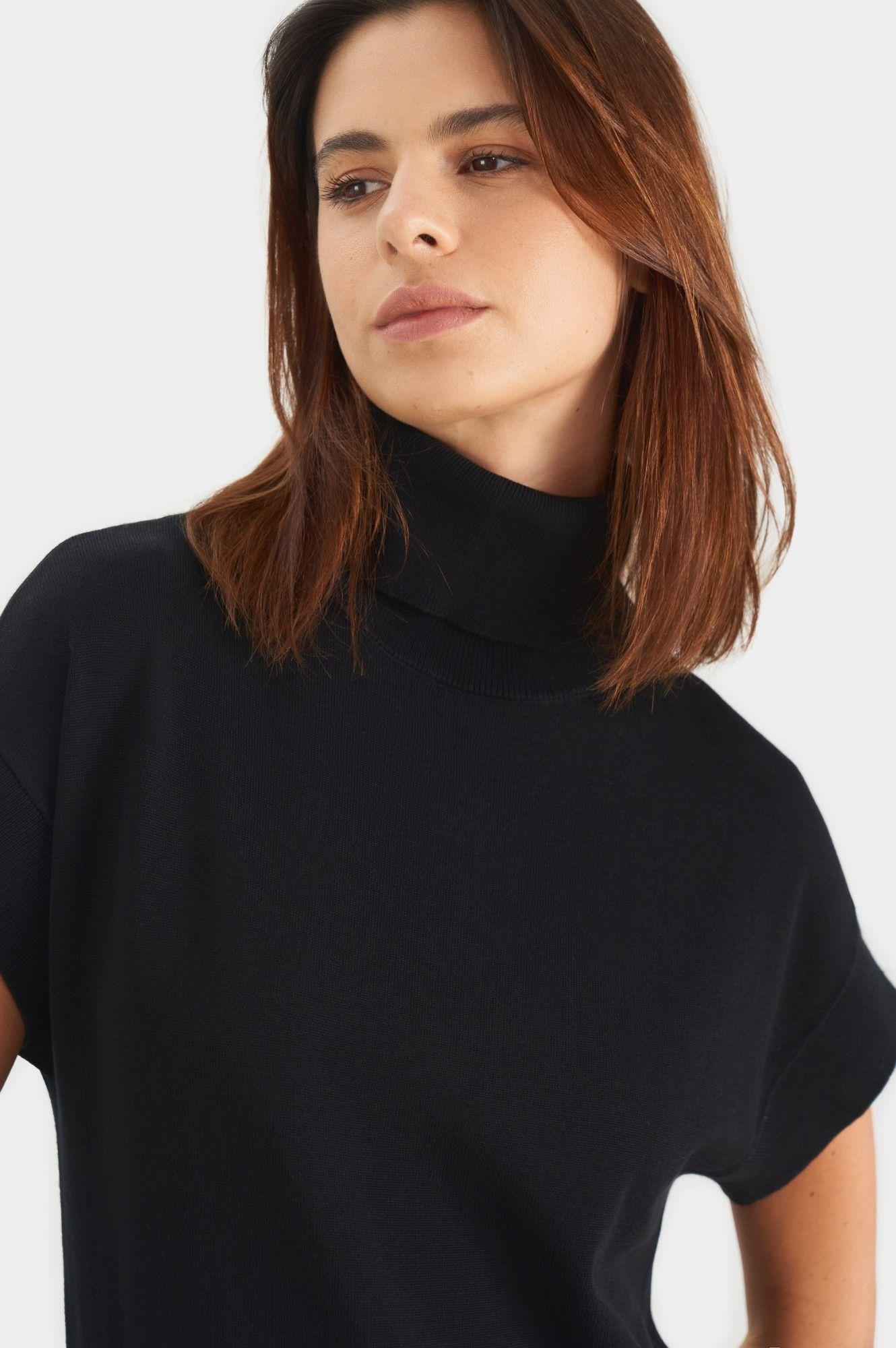 Vélez Vestido Amanita Tejido Mujer Cuello Tortuga Negro-1