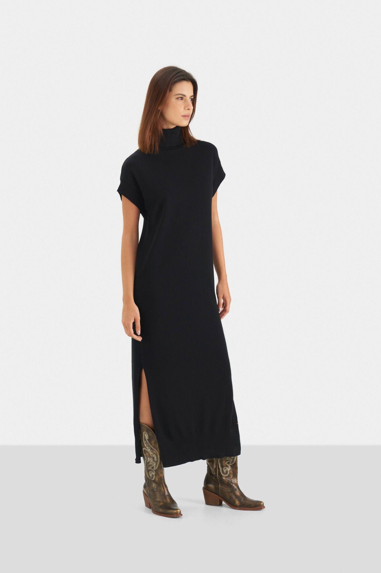 Vélez Vestido Amanita Tejido Mujer Cuello Tortuga Negro-2