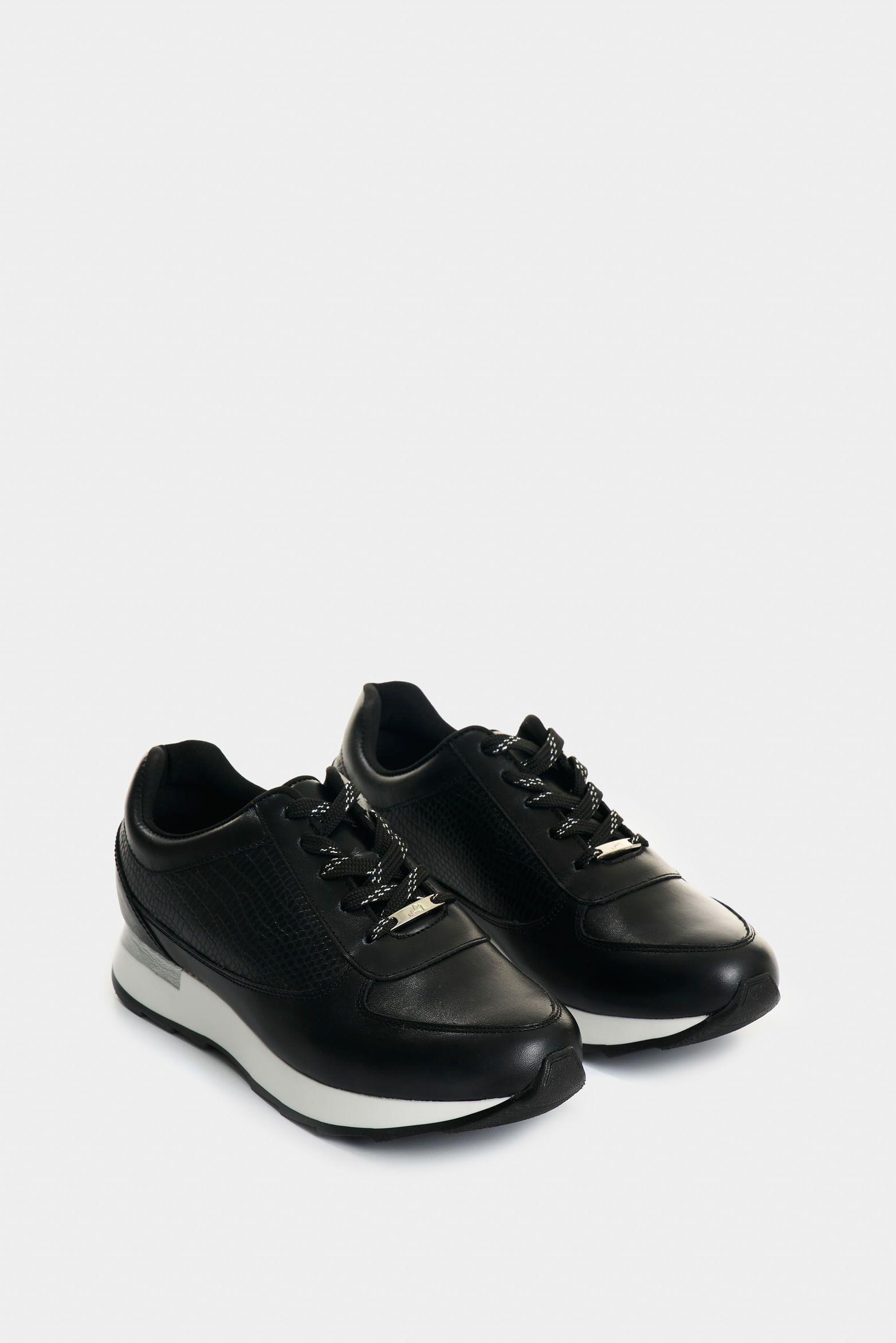 Vélez Zapatillas Cuero Detalle Grabado Mujer Tropical2 Negro-1