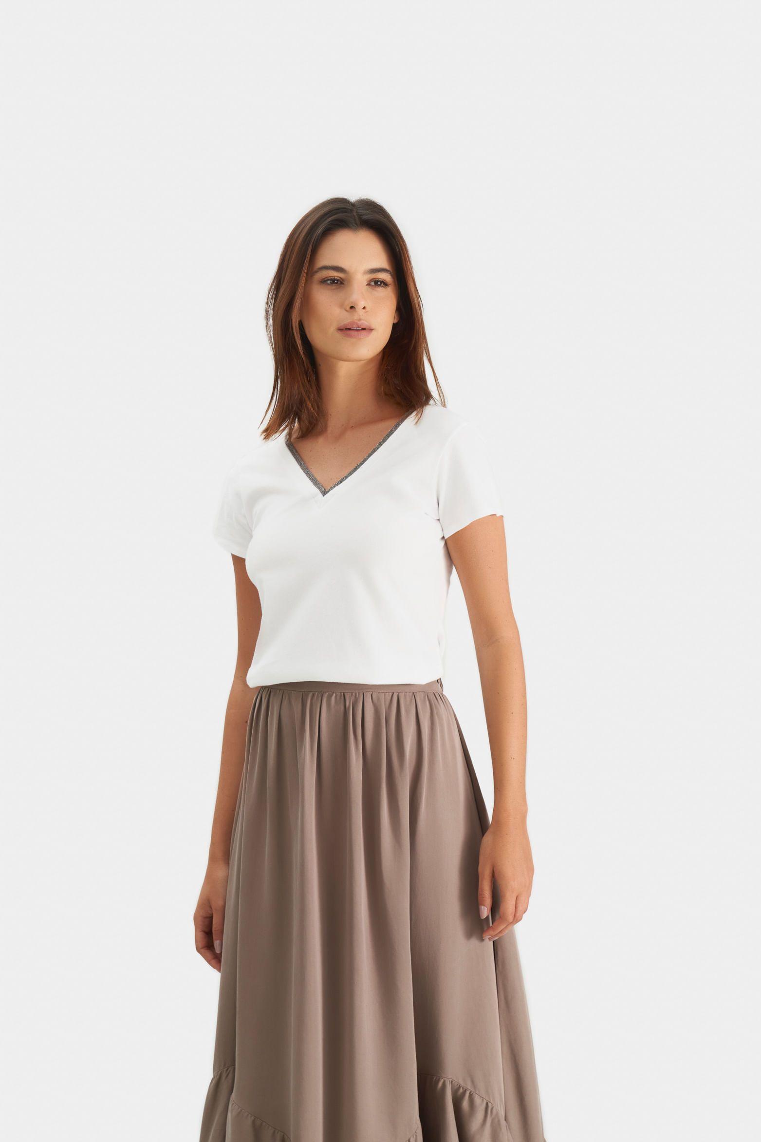 Vélez Polera Básica Mujer Millaré Metálico corativo Blanco-0