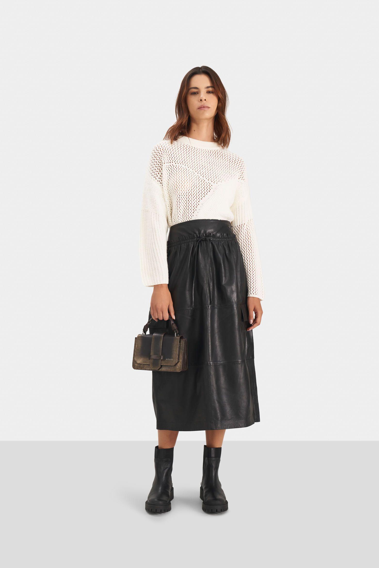 Vélez Falda Gobi Cuero Para Mujer Silueta Tipo Cargo Negro-0