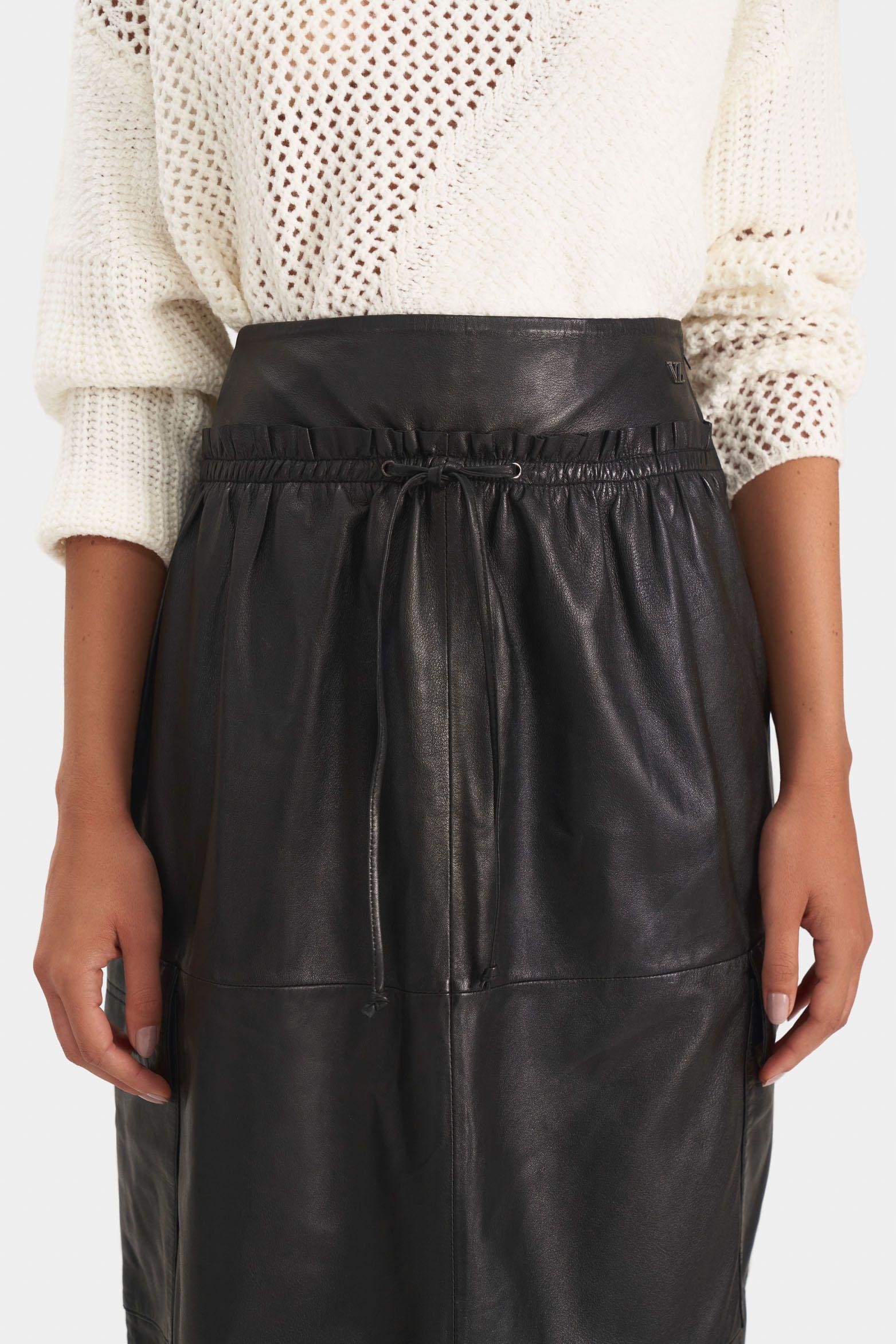 Vélez Falda Gobi Cuero Para Mujer Silueta Tipo Cargo Negro-1