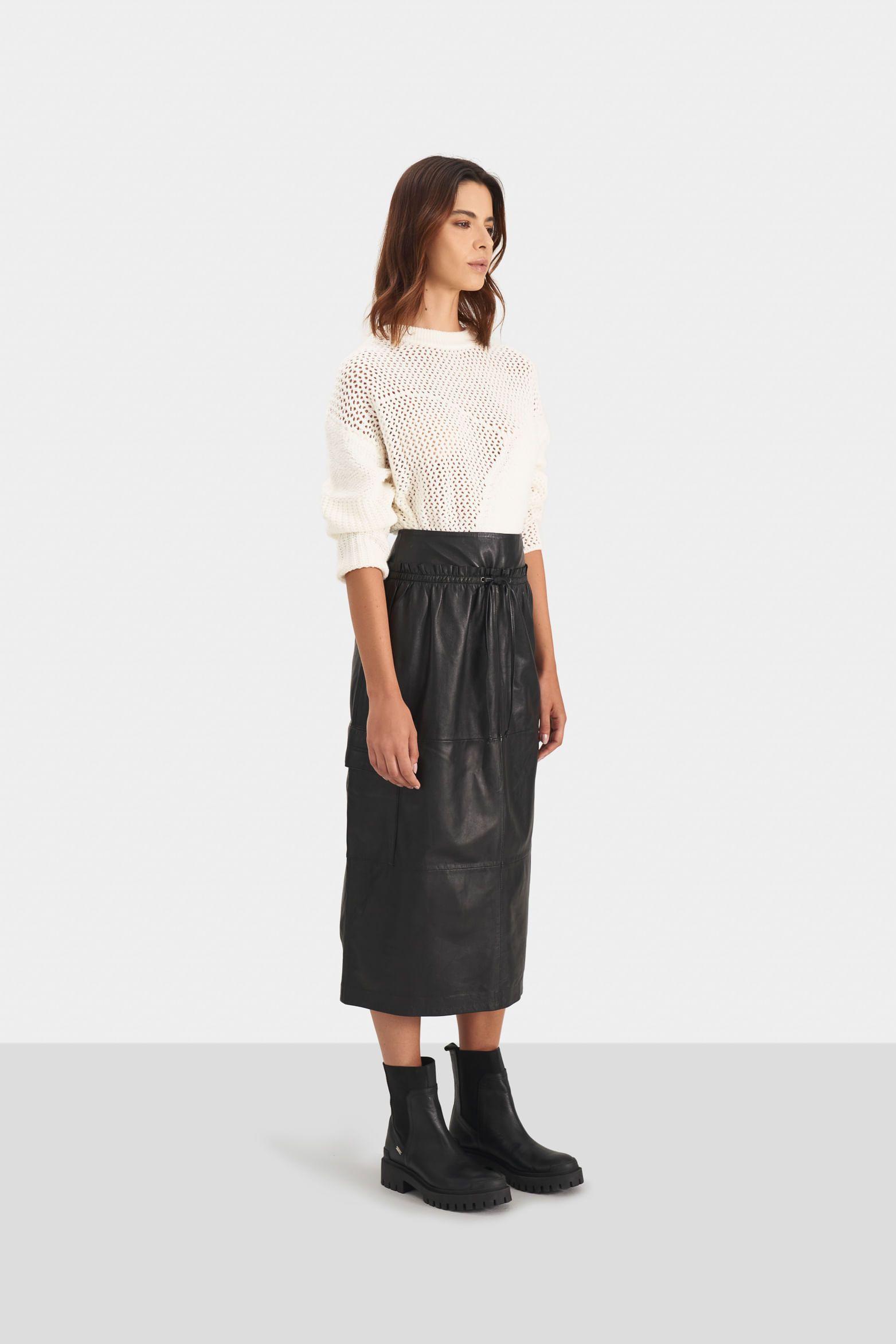 Vélez Falda Gobi Cuero Para Mujer Silueta Tipo Cargo Negro-2