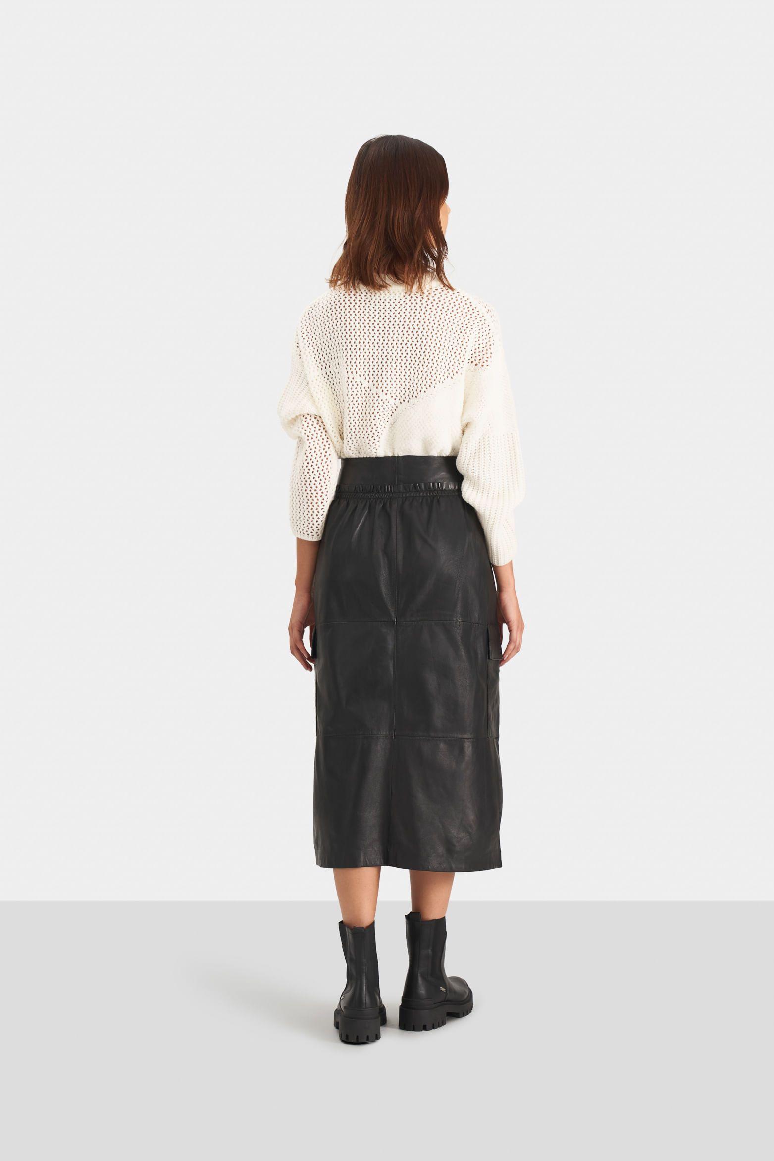 Vélez Falda Gobi Cuero Para Mujer Silueta Tipo Cargo Negro-4