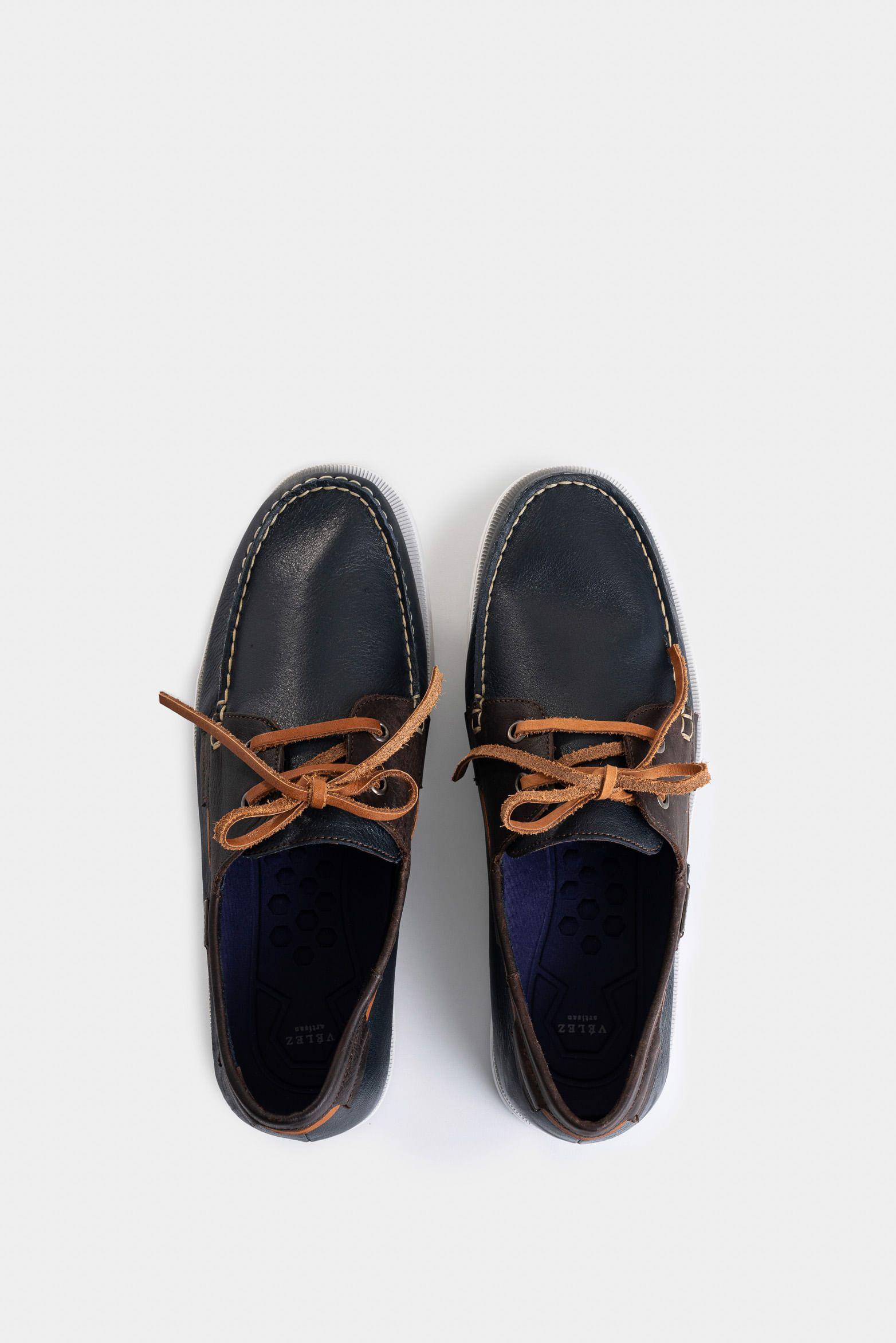 Vélez Zapatos Cordón De Cuero Contrastes Azul Osc-3
