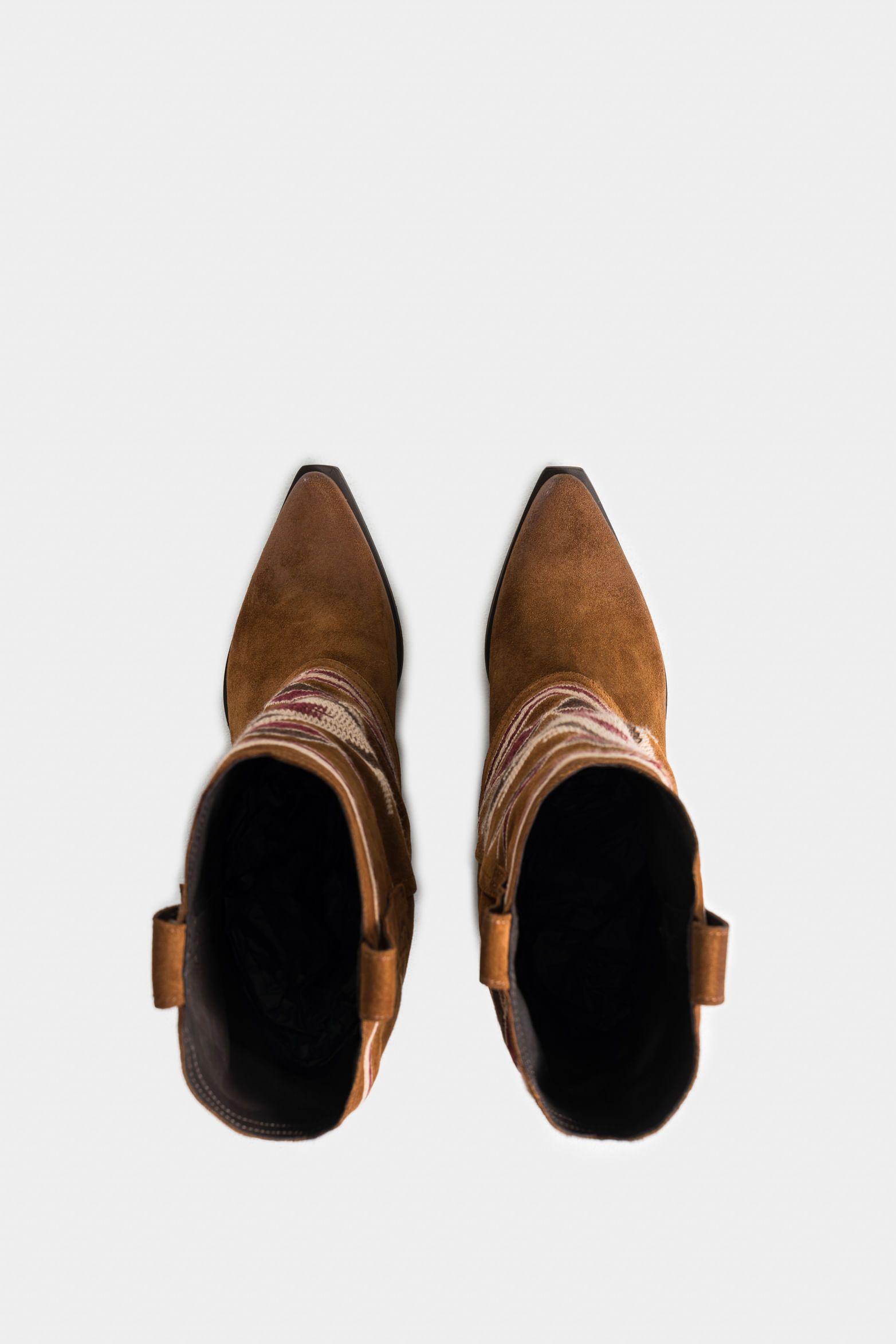 Vélez Bota Inflexus Cuero Mujer Bordado Jacquard Miel-3