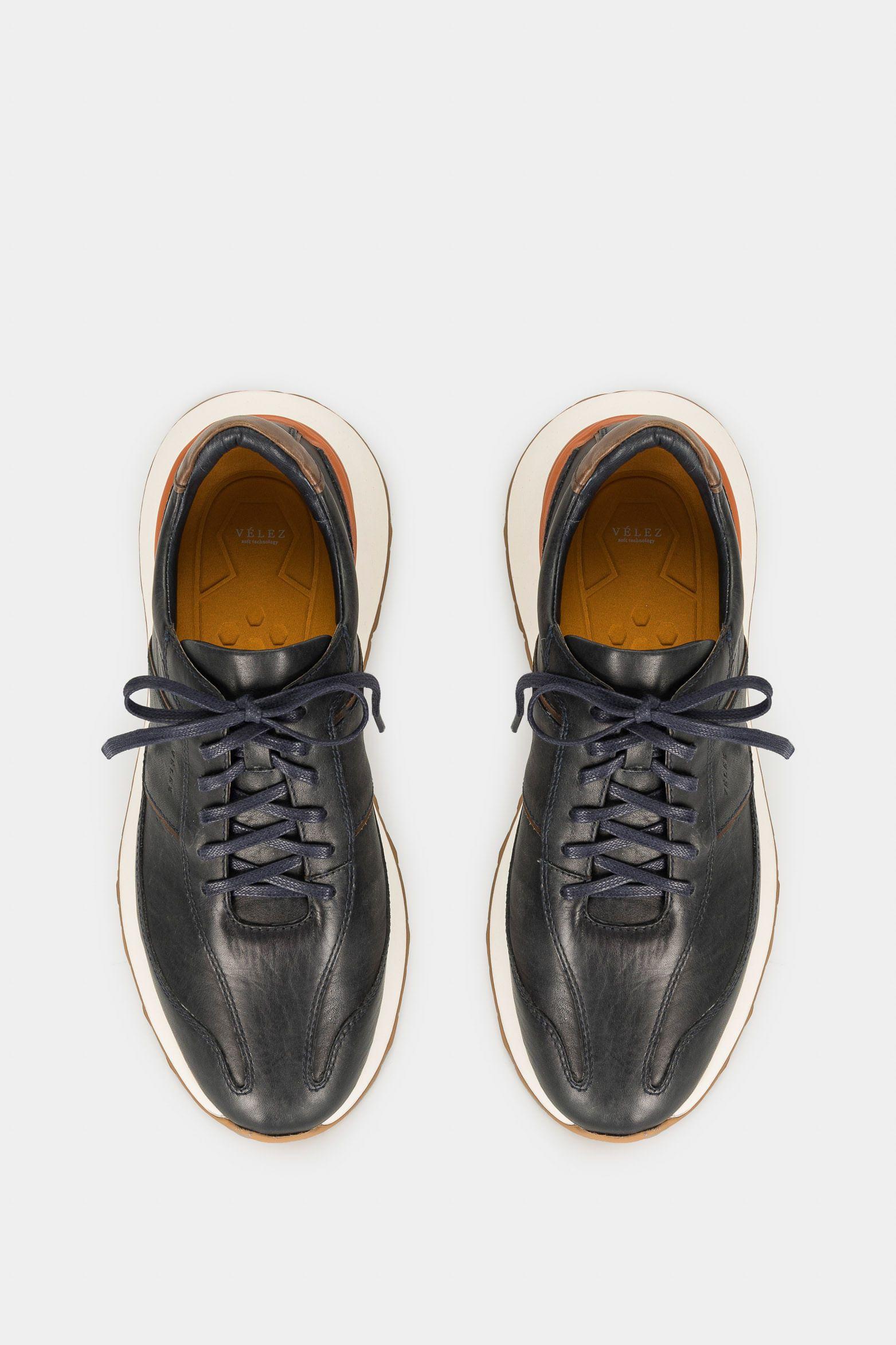 Vélez Zapatillas Boston Cuero Hombre Contraste Azul Oscuro-5