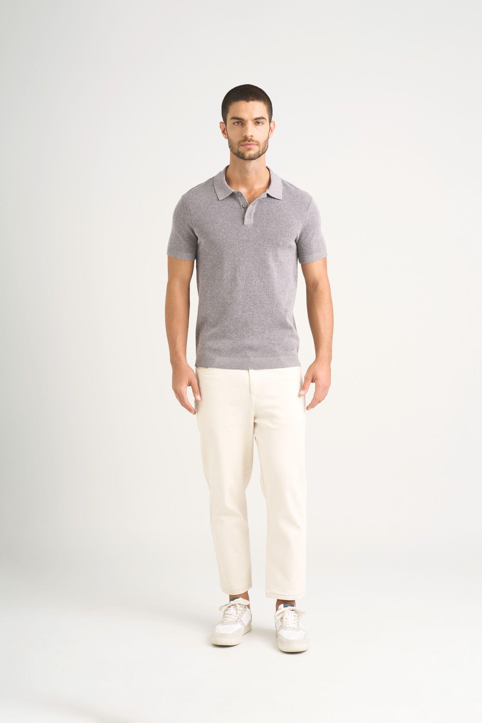 Vélez Polo Capri Textura Bicolor Hombre Semi Ajustada Gris-1