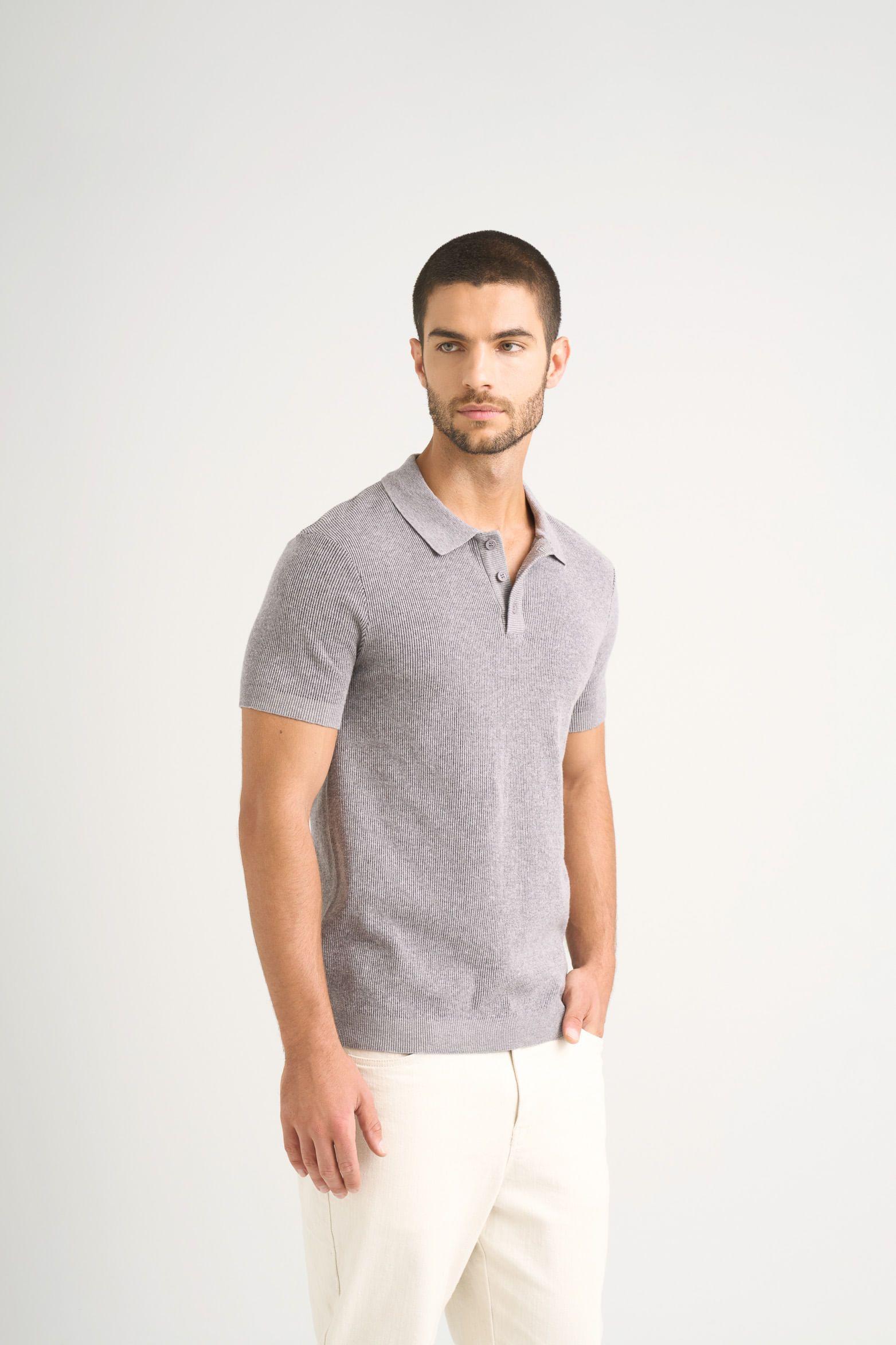 Vélez Polo Capri Textura Bicolor Hombre Semi Ajustada Gris-3
