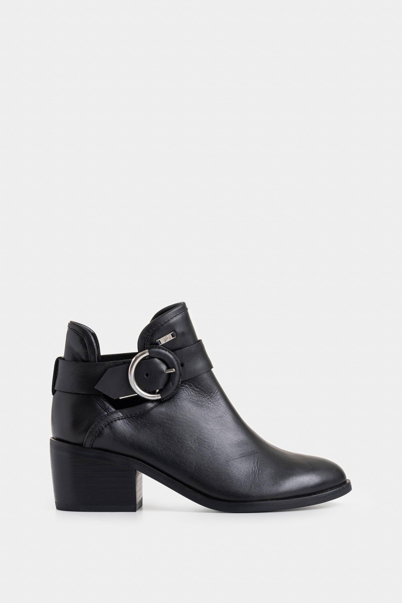 Vélez Botines Tacón Campina De Cuero Hebilla Negro-0