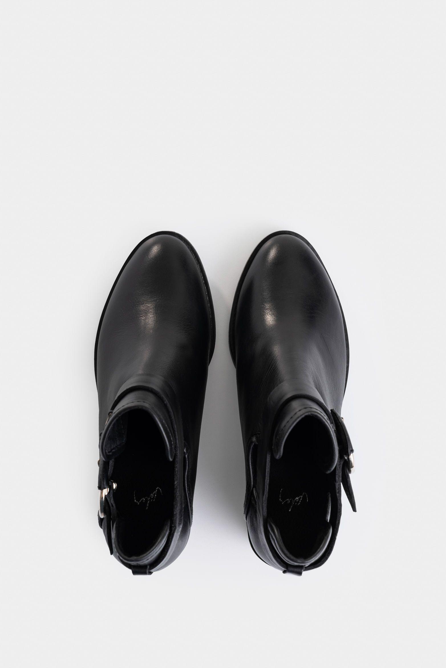 Vélez Botines Tacón Campina De Cuero Hebilla Negro-3