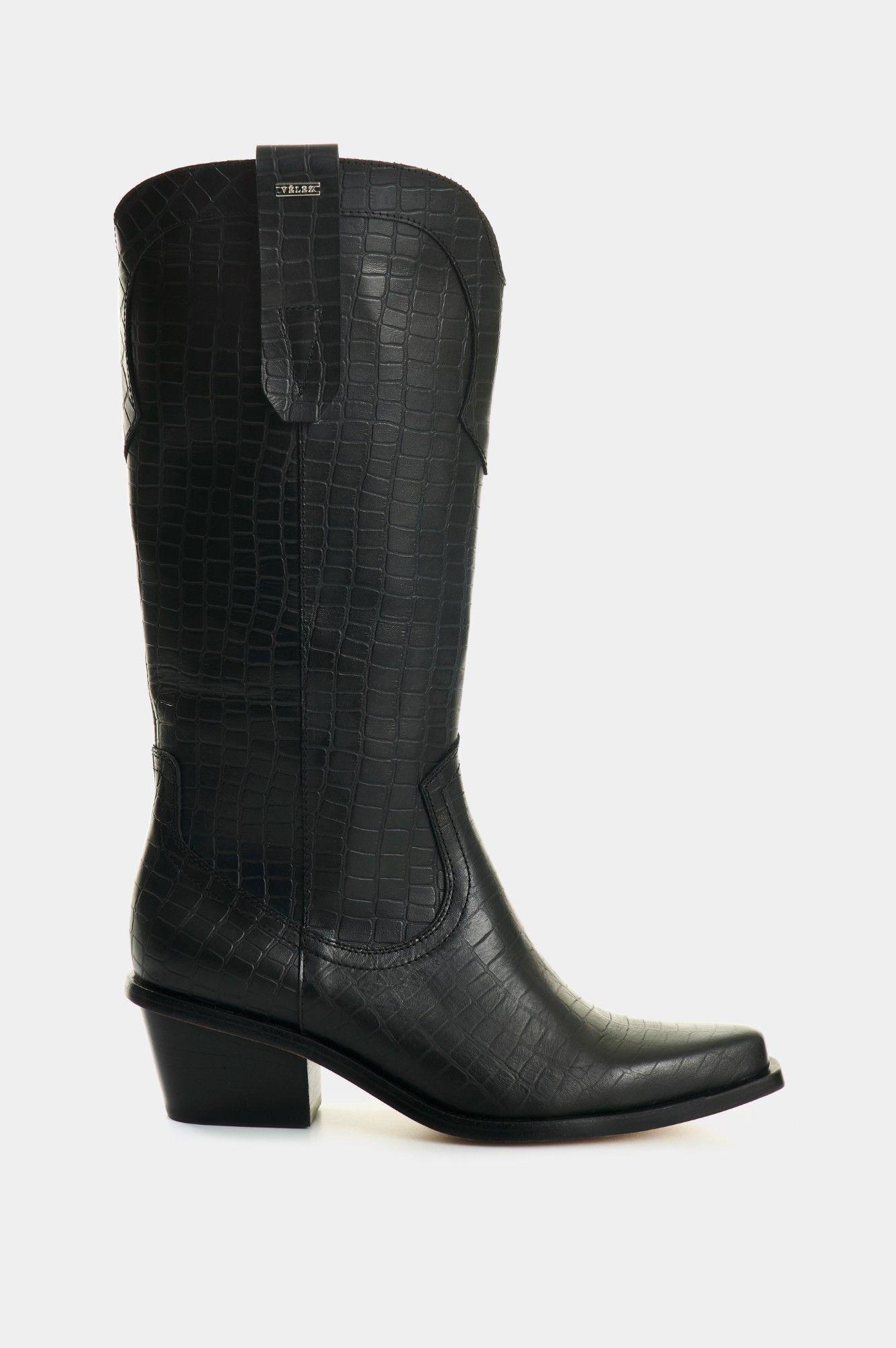 Vélez Botas De Cuero Grabado Para Mujer Gem Negro-0