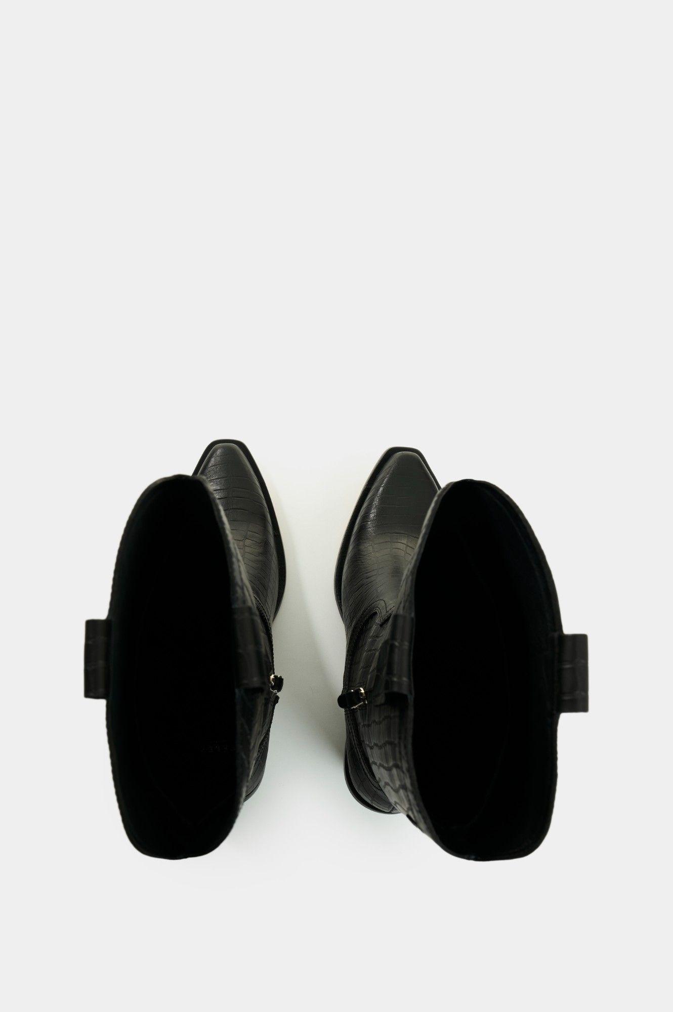 Vélez Botas De Cuero Grabado Para Mujer Gem Negro-3