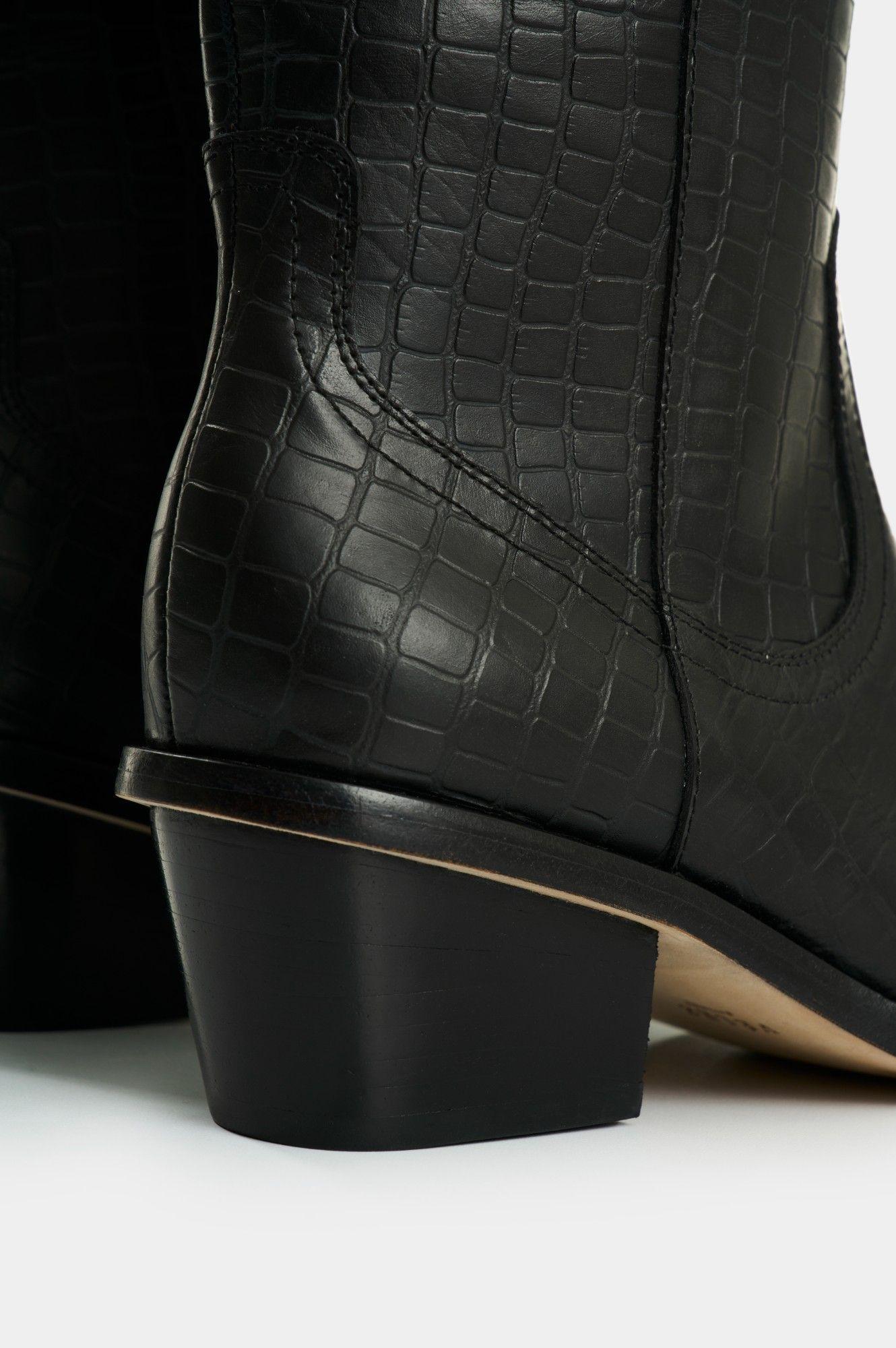 Vélez Botas De Cuero Grabado Para Mujer Gem Negro-4