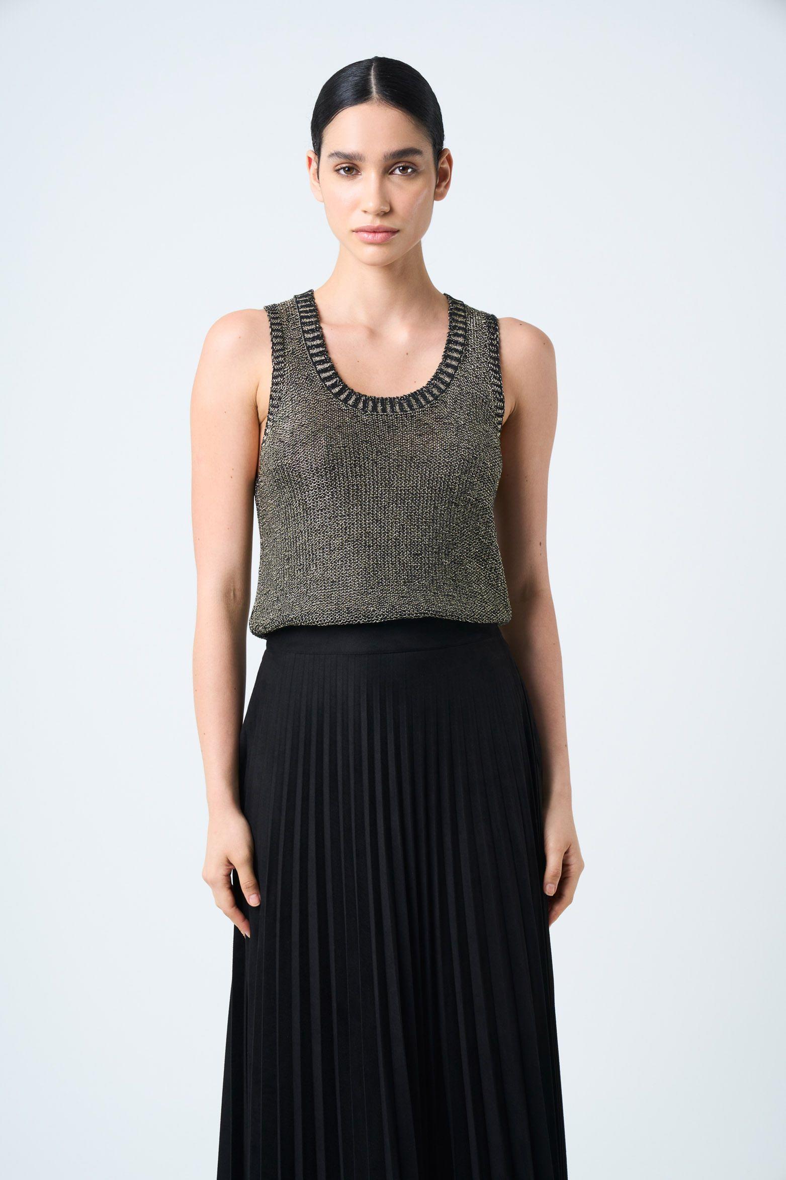 Vélez Falda Plisada Alma Para Mujer Tejido De Punto Negro-3