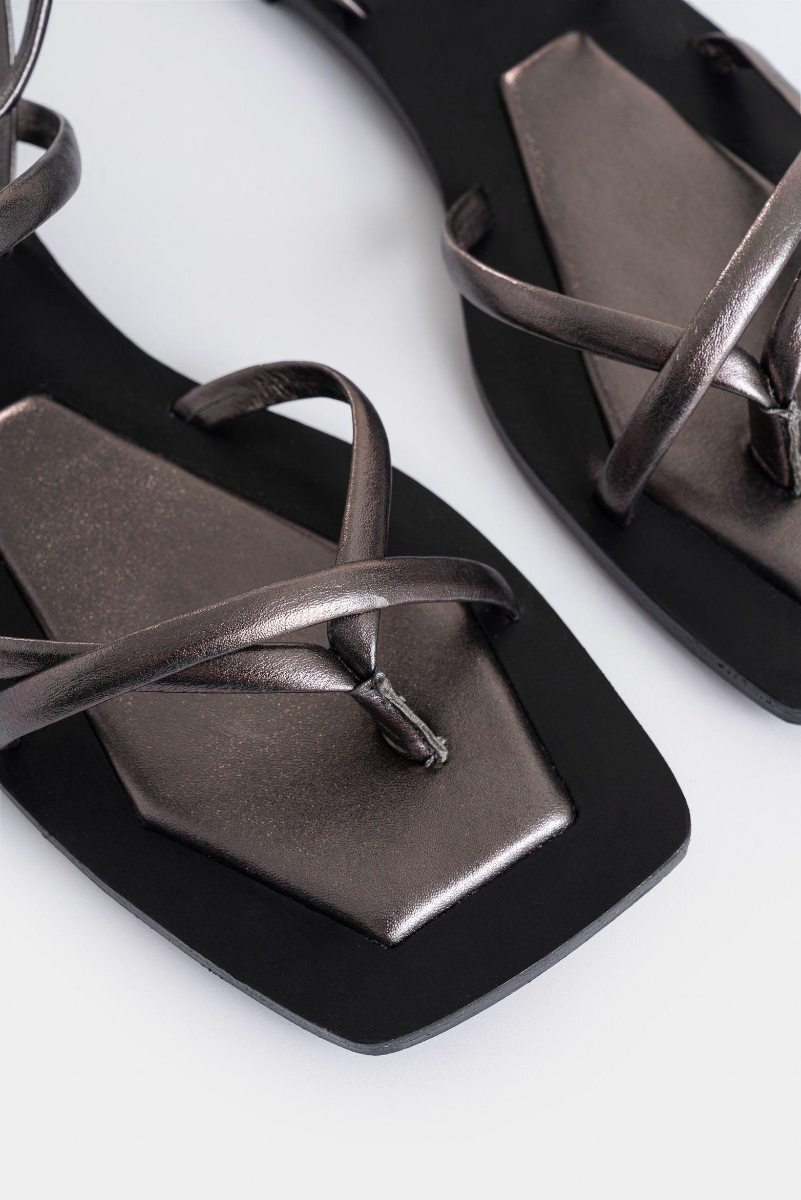 Vélez Sandalia Plana Orión De Cuero Para Mujer Diseño Plata-4