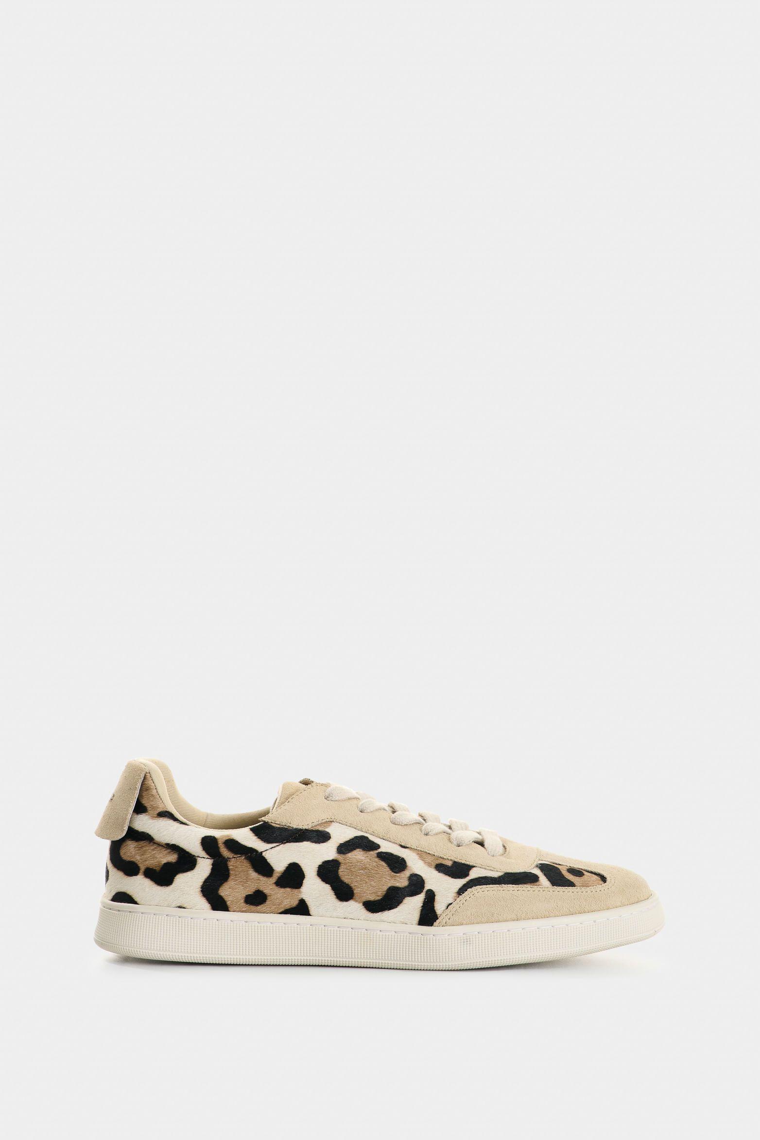 Vélez Zapatillas Cuero Pelo Y Animal Print Mujer Flair Beige-0