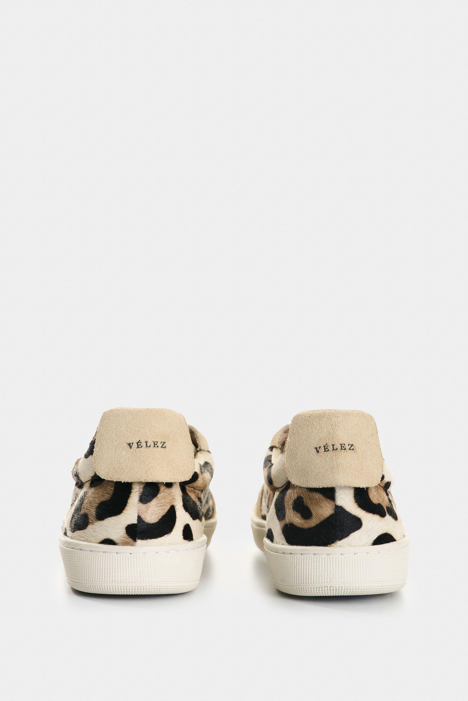 Vélez Zapatillas Cuero Pelo Y Animal Print Mujer Flair Beige-2