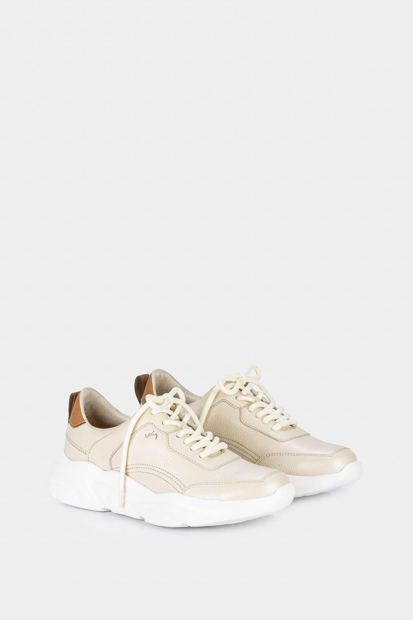 Vélez Zapatillas Mori Cuero Mujer Suela portiva Dorado-1