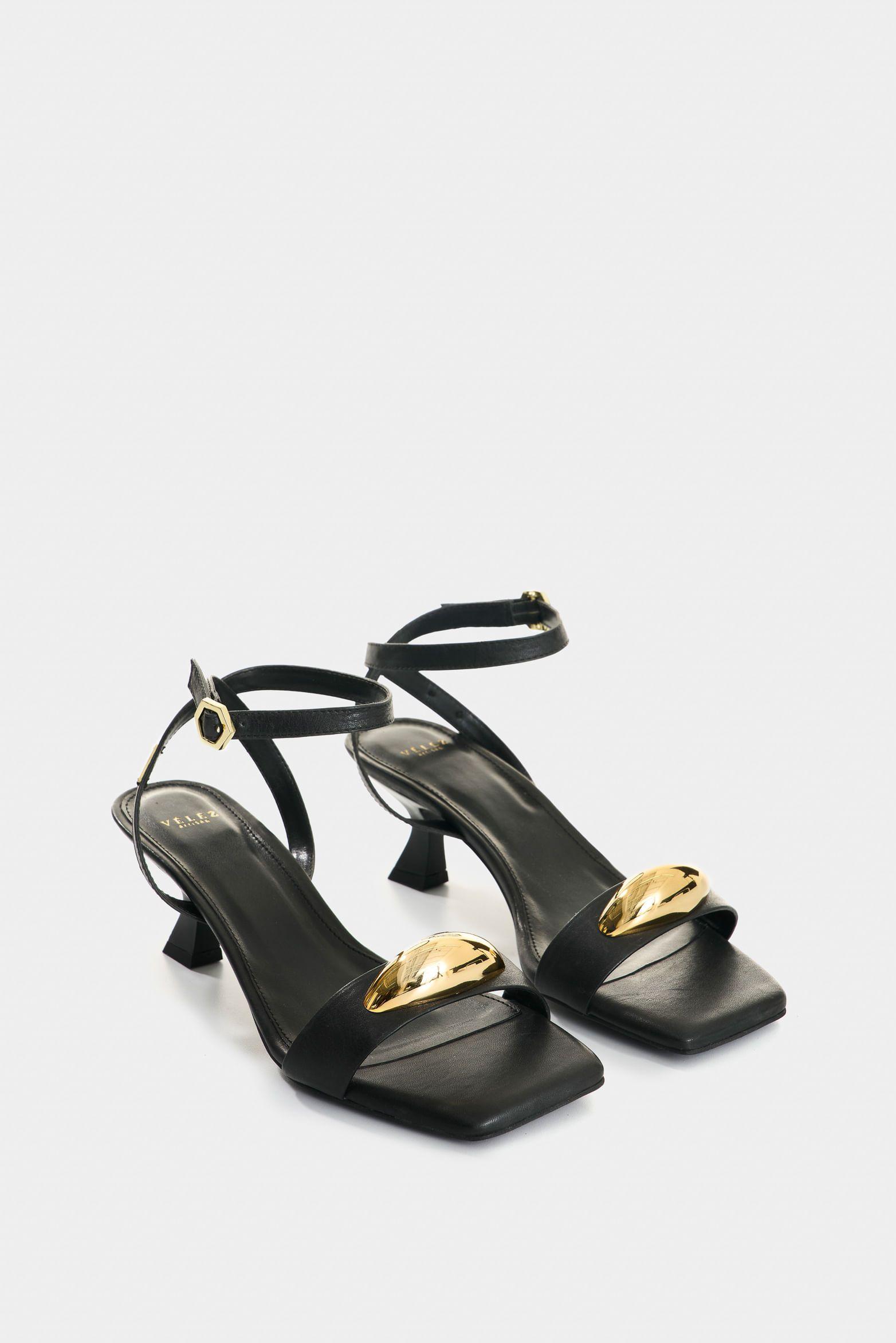 Vélez Sandalia Tacón De Cuero  Mujer Cleo Negro-1