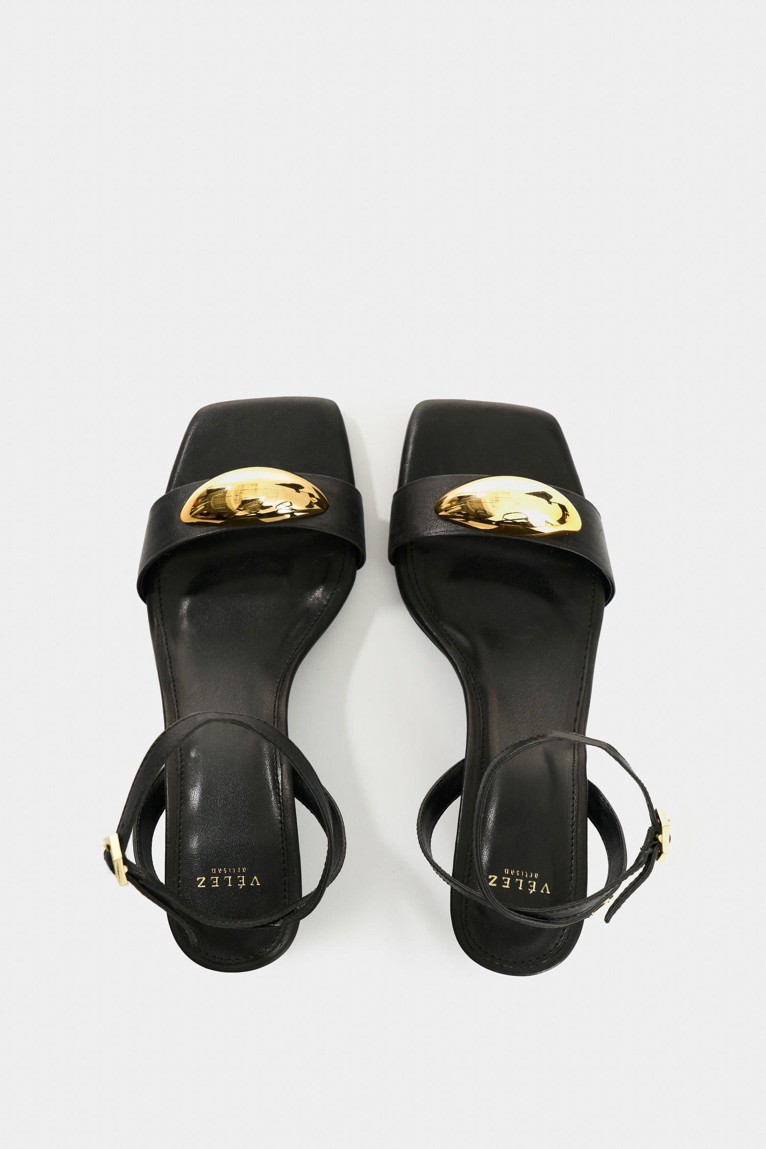 Vélez Sandalia Tacón De Cuero  Mujer Cleo Negro-3