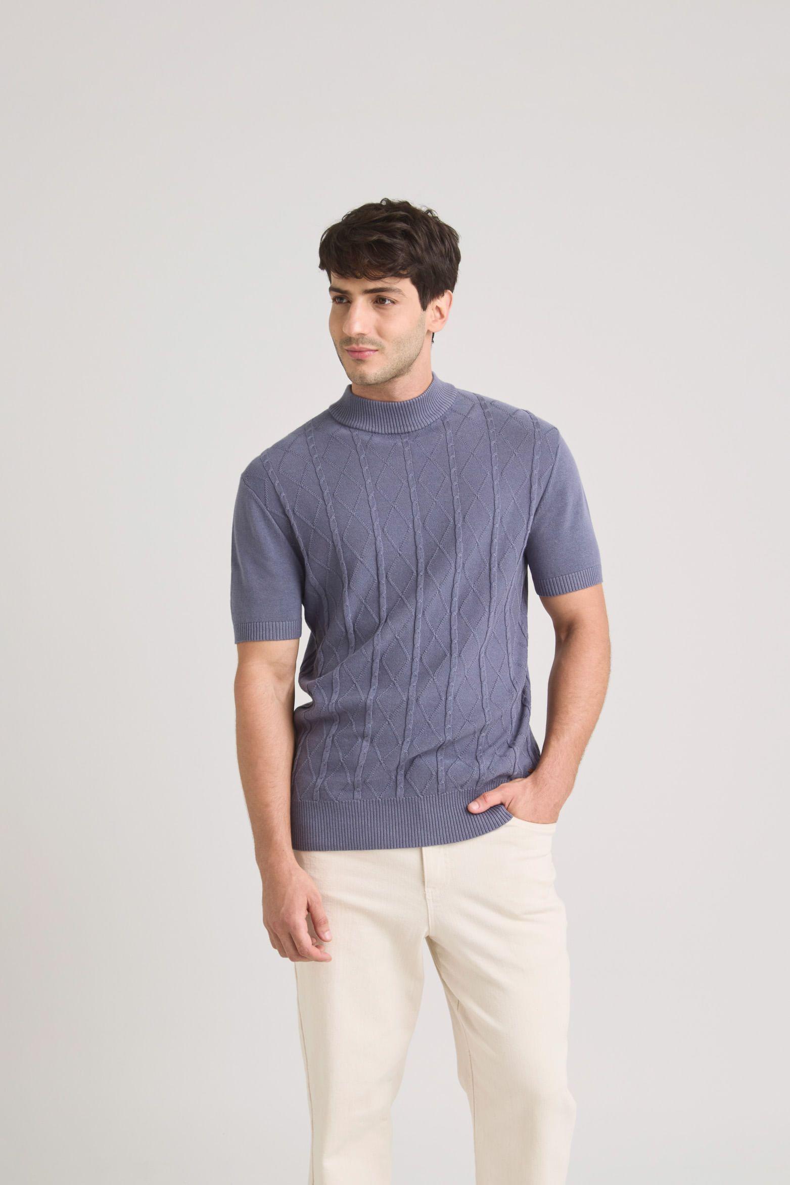 Vélez Polera Tejida Shadow Hombre Figuras Geométricas Azul-0