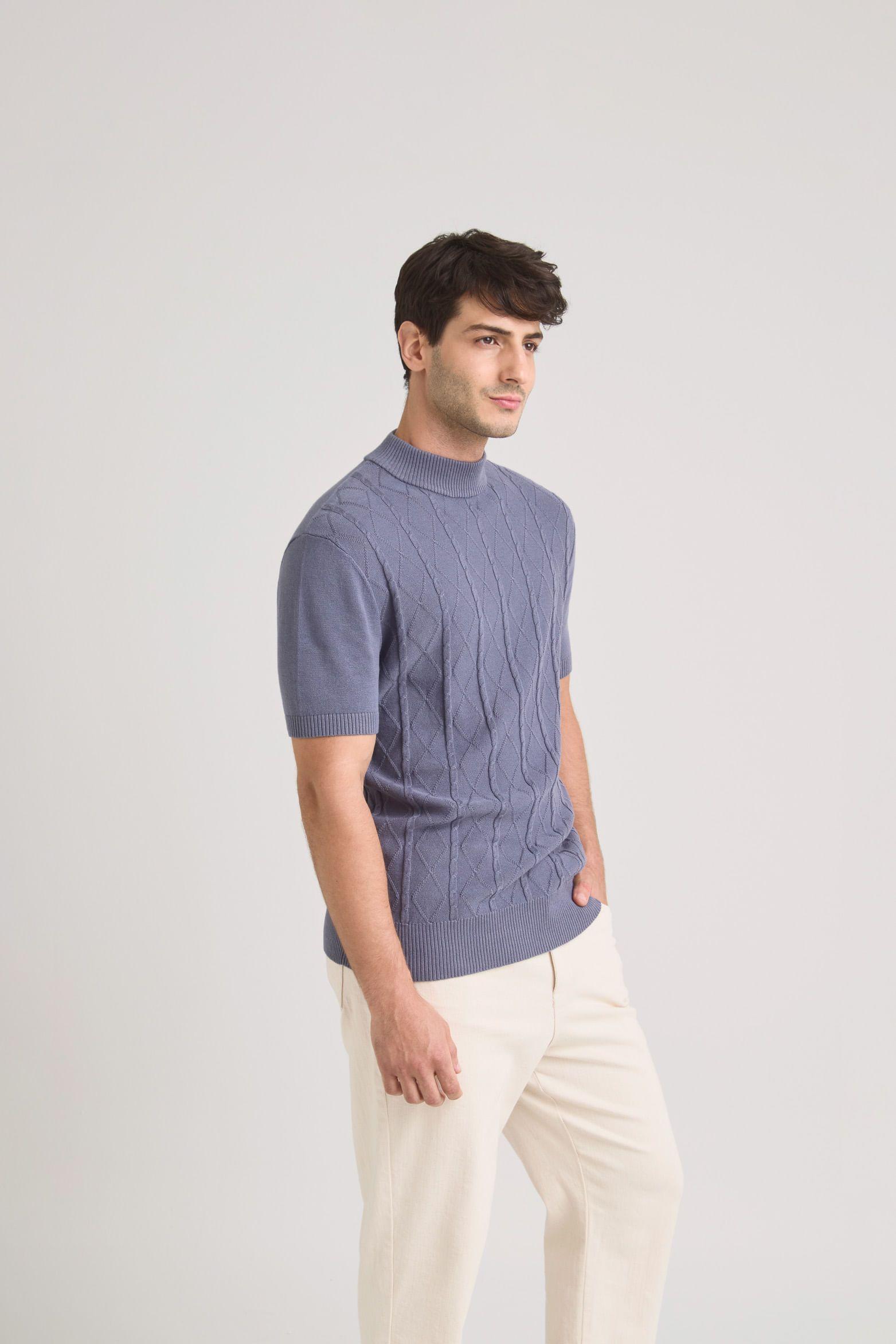 Vélez Polera Tejida Shadow Hombre Figuras Geométricas Azul-3