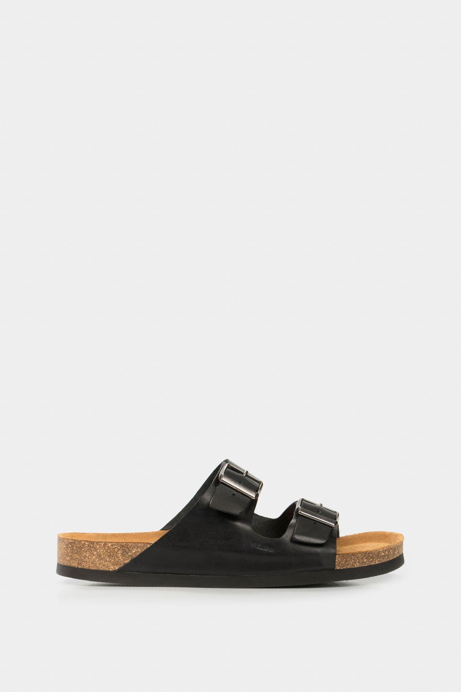 Vélez Sandalia Plana De Cuero Vintage Negro-0