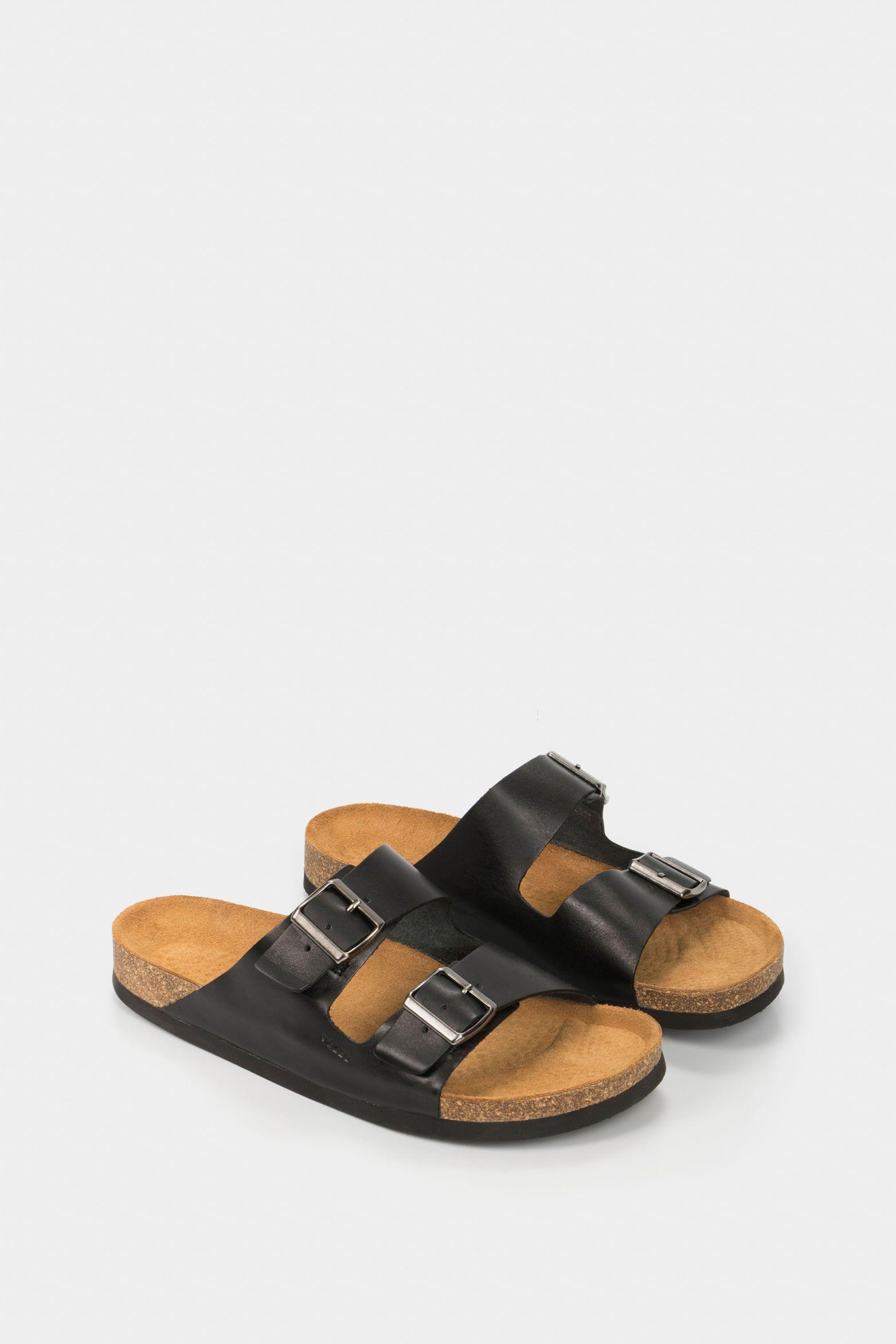 Vélez Sandalia Plana De Cuero Vintage Negro-1