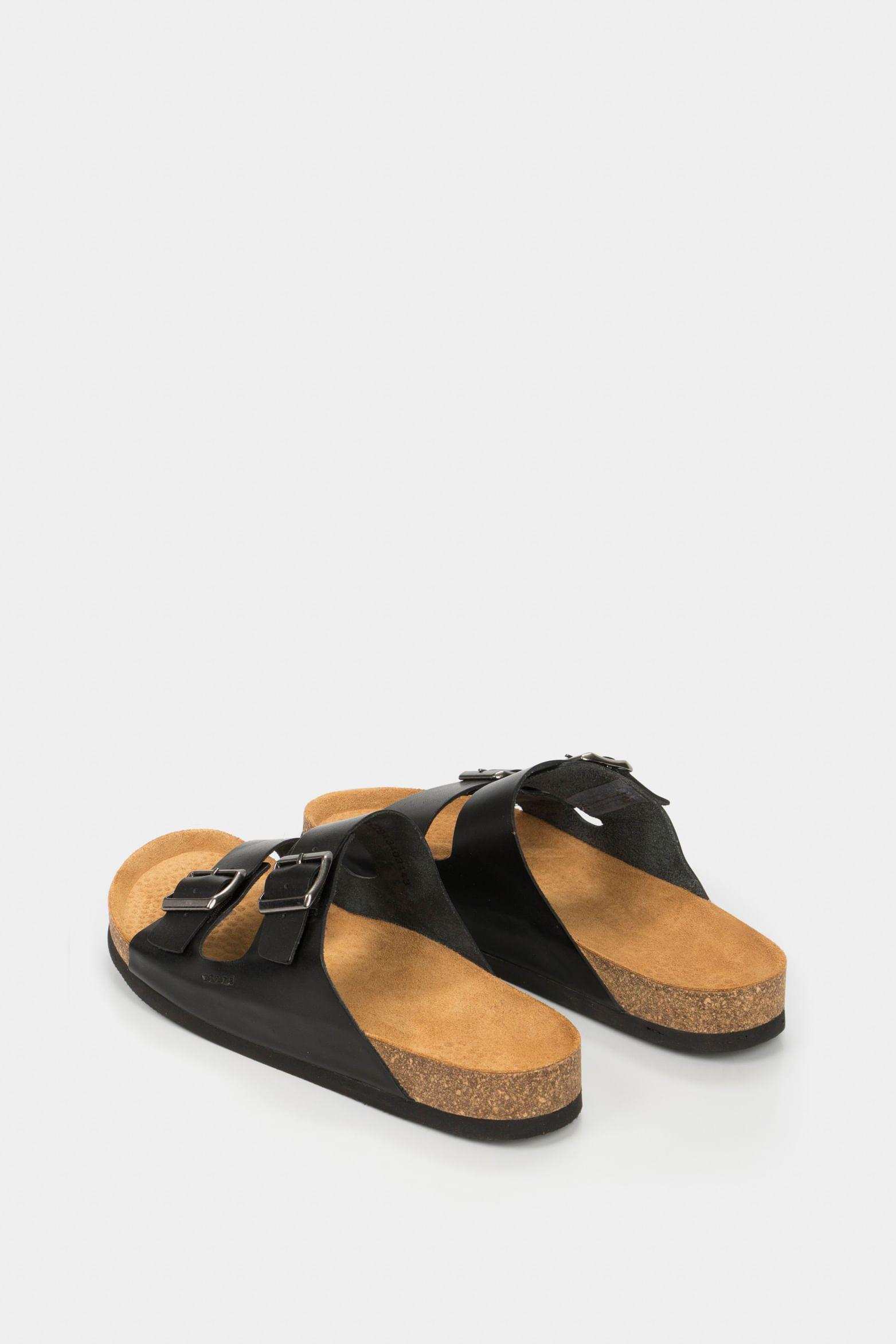 Vélez Sandalia Plana De Cuero Vintage Negro-2