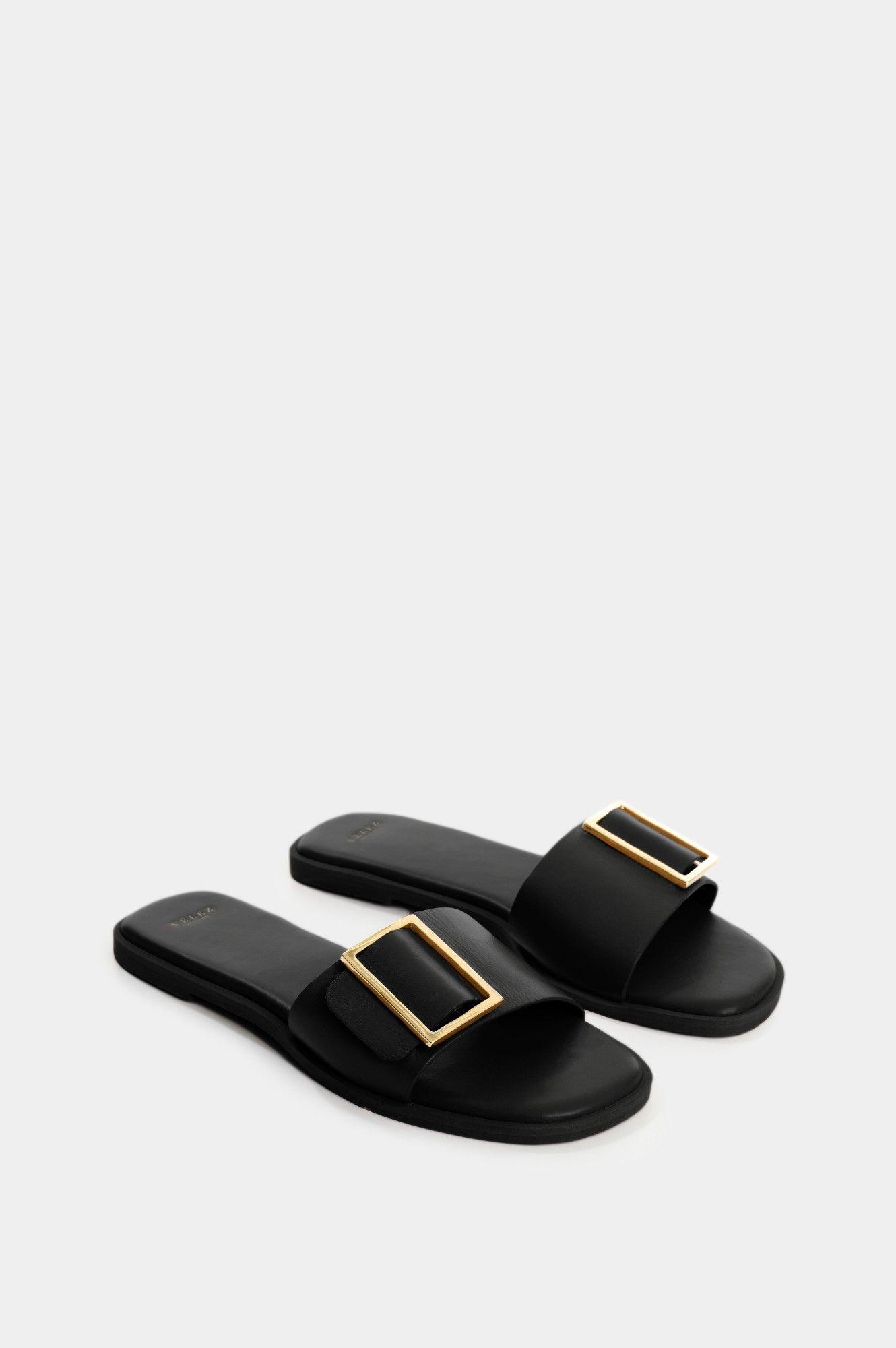 Vélez Sandalia Plana Cuero Mujer Gem Negro-1