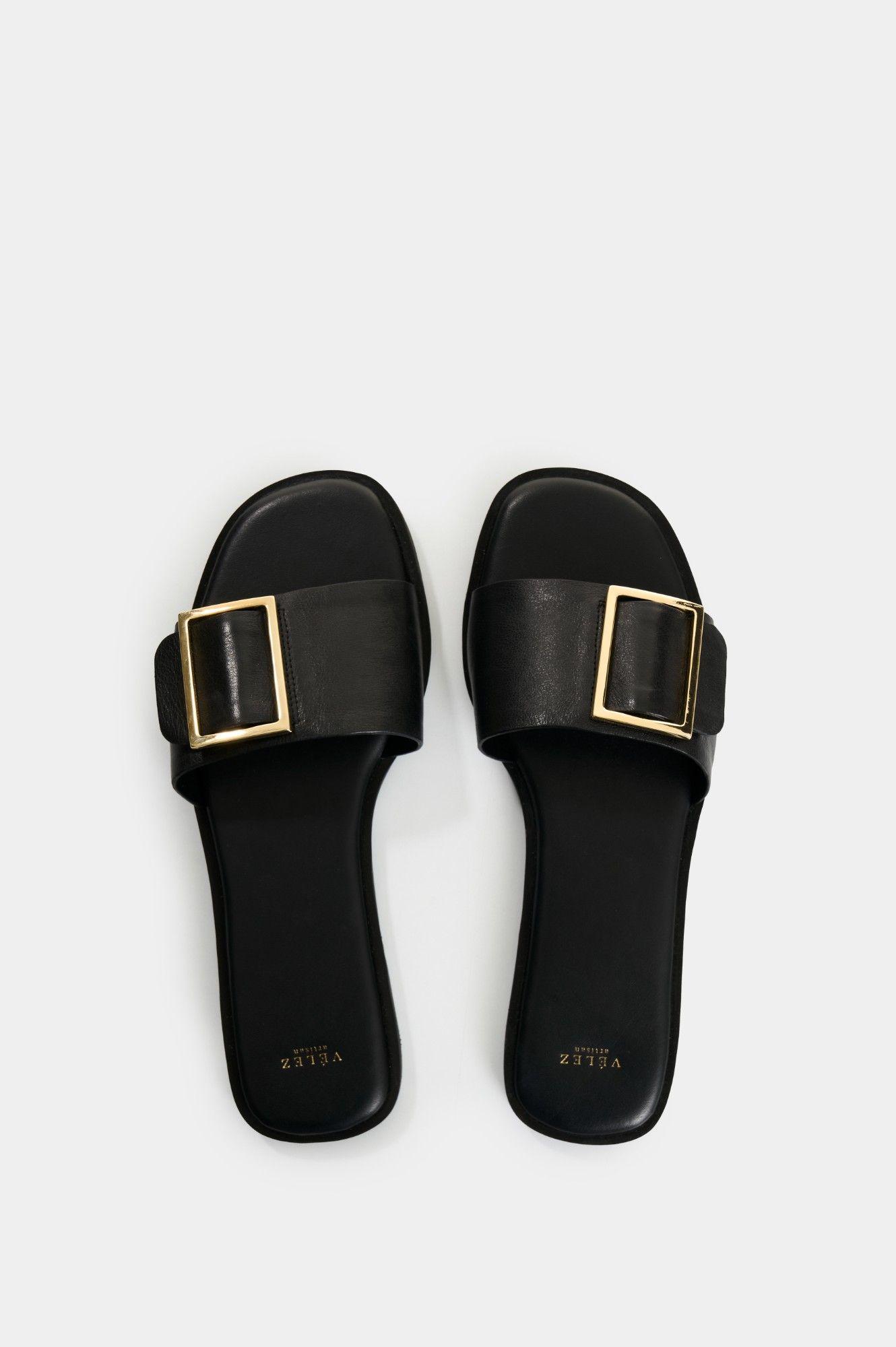 Vélez Sandalia Plana Cuero Mujer Gem Negro-3