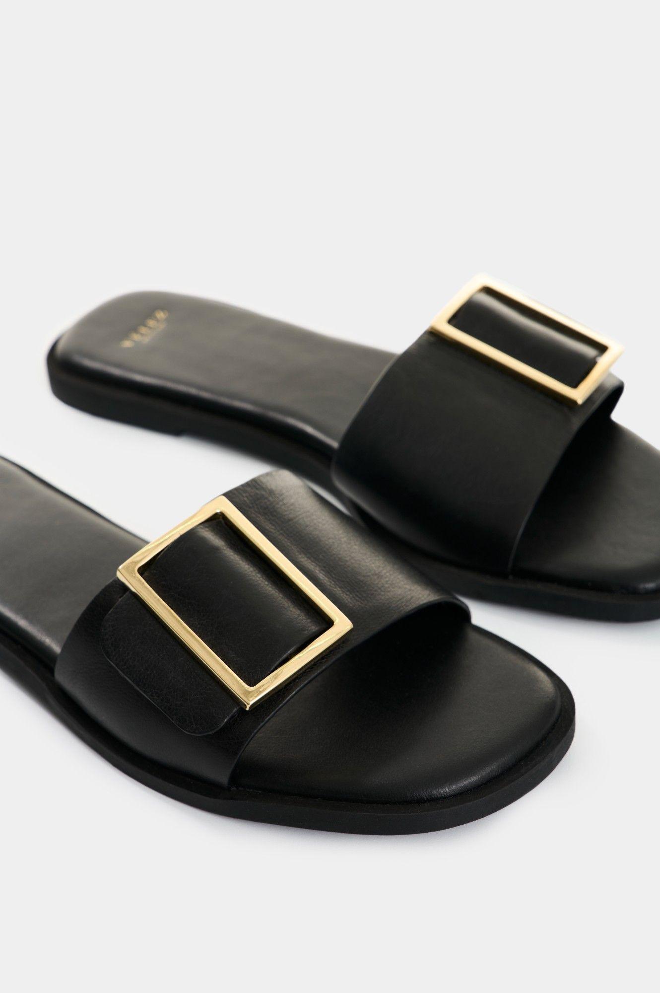 Vélez Sandalia Plana Cuero Mujer Gem Negro-4