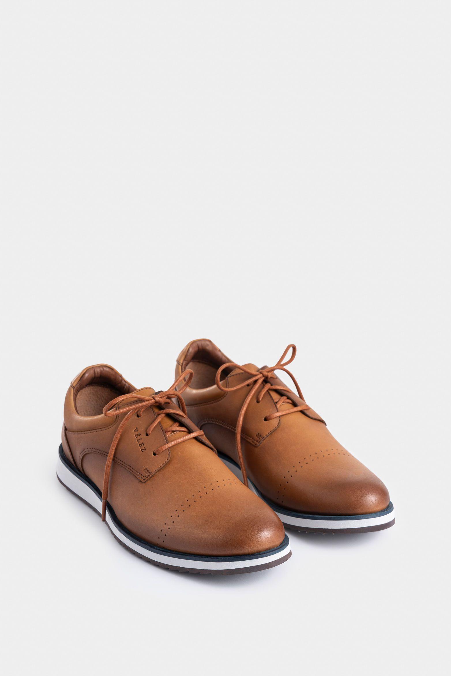 Vélez Zapatos Cordón Piero Cuero Hombre Suela Deportiva Miel-2