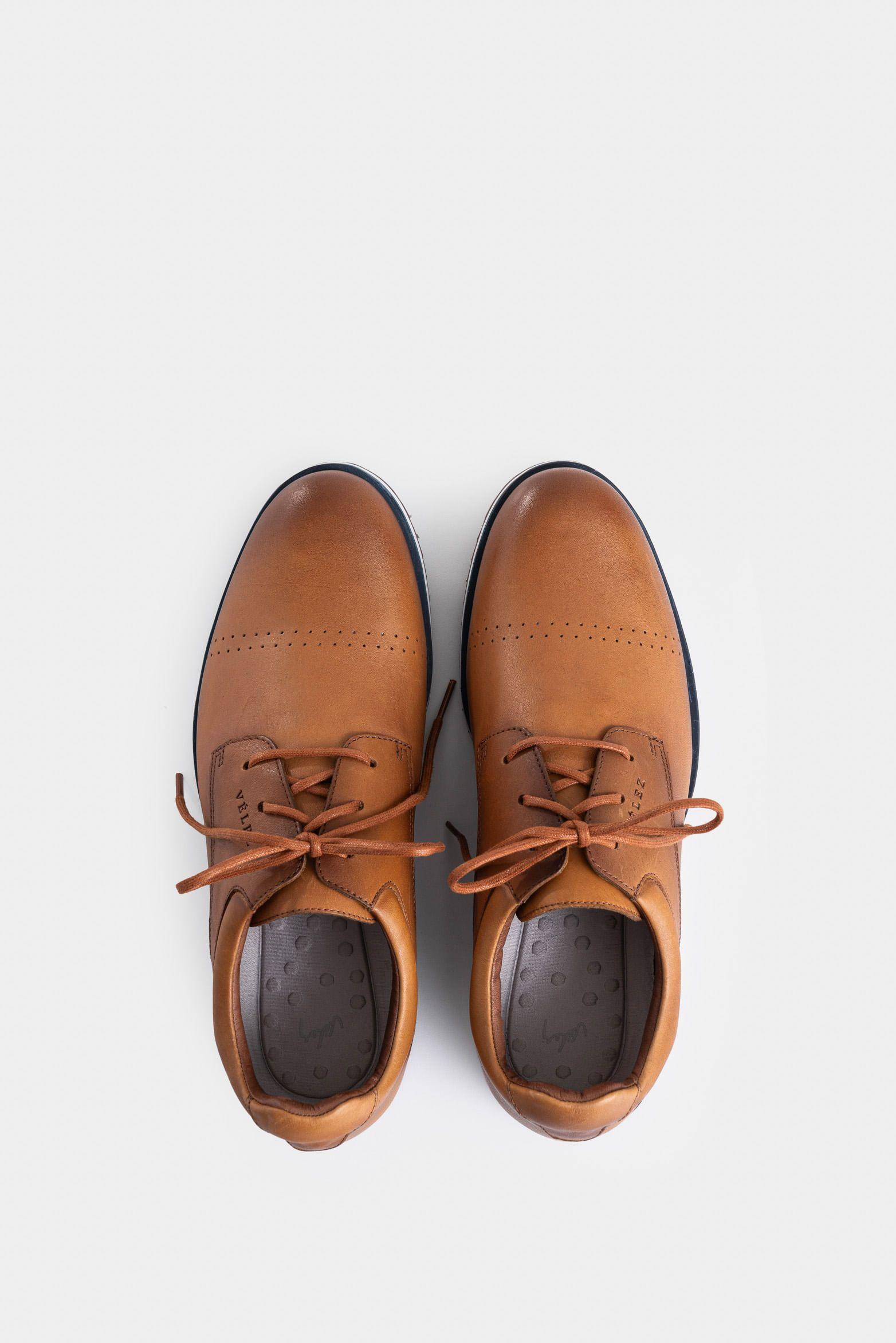 Vélez Zapatos Cordón Piero Cuero Hombre Suela Deportiva Miel-6