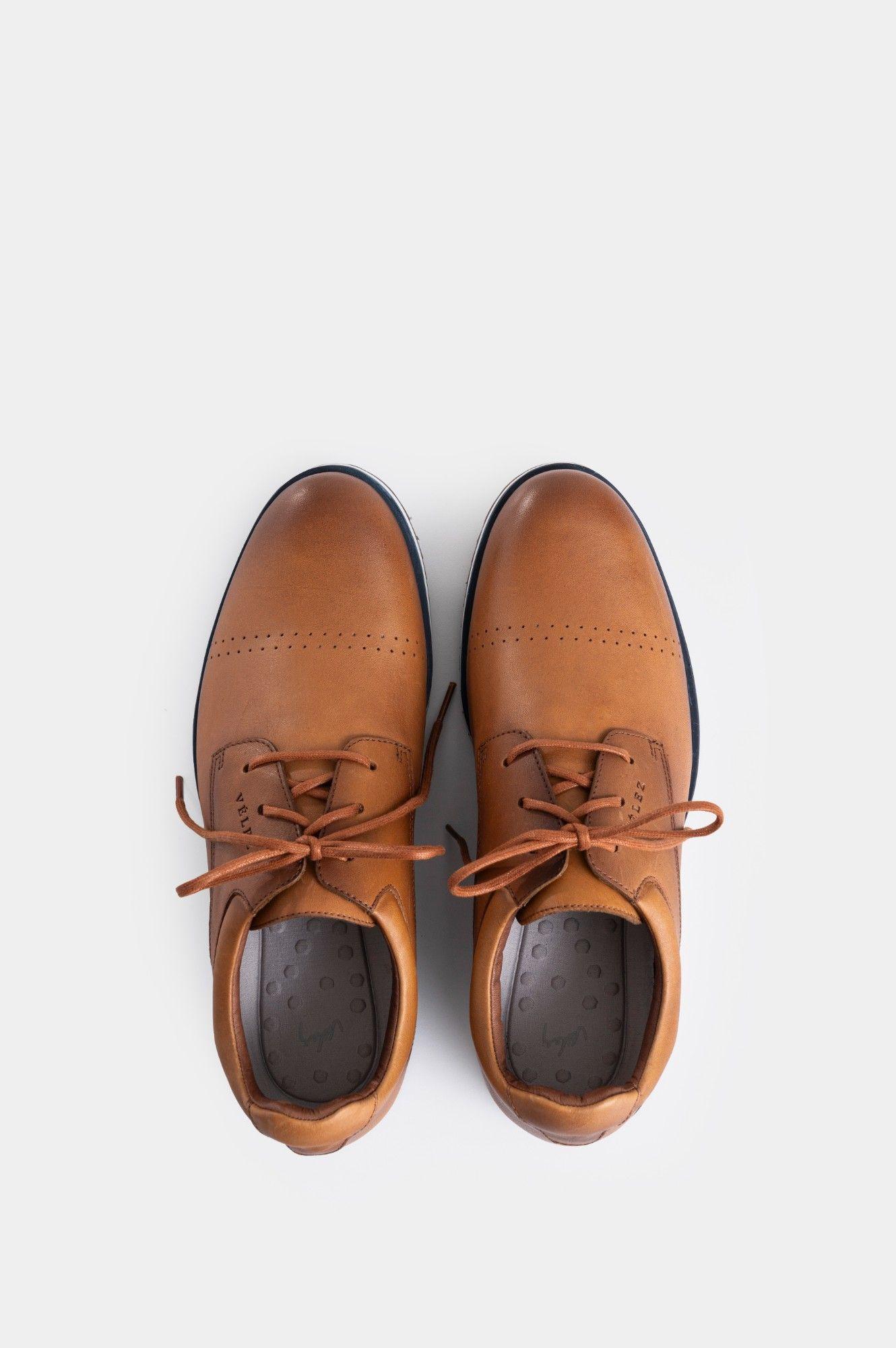 Vélez Zapatos Cordón Piero Cuero Hombre Suela Deportiva Miel-7