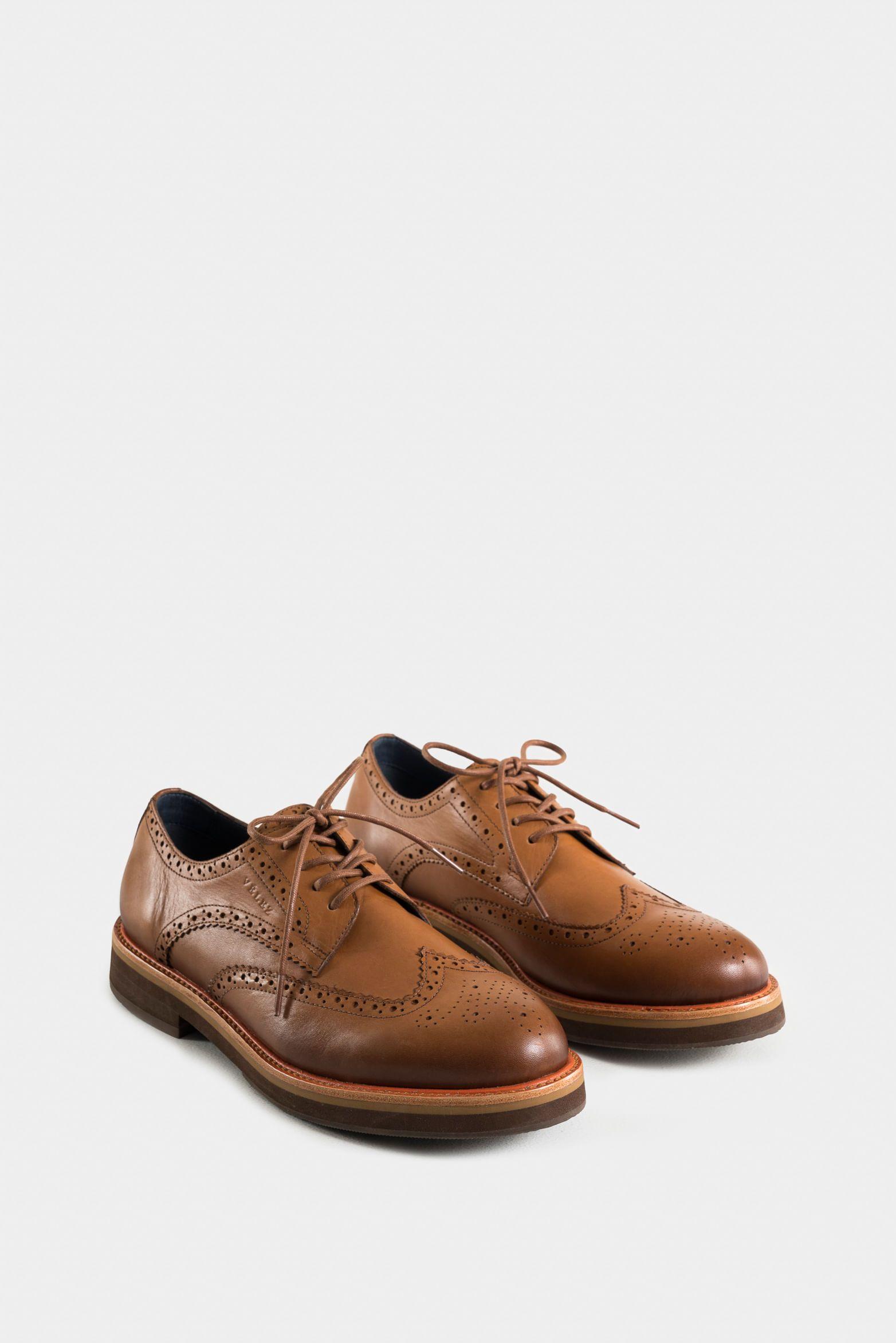 Vélez Zapatos Cordón Brogue De Cuero Para Hombre Miel-1
