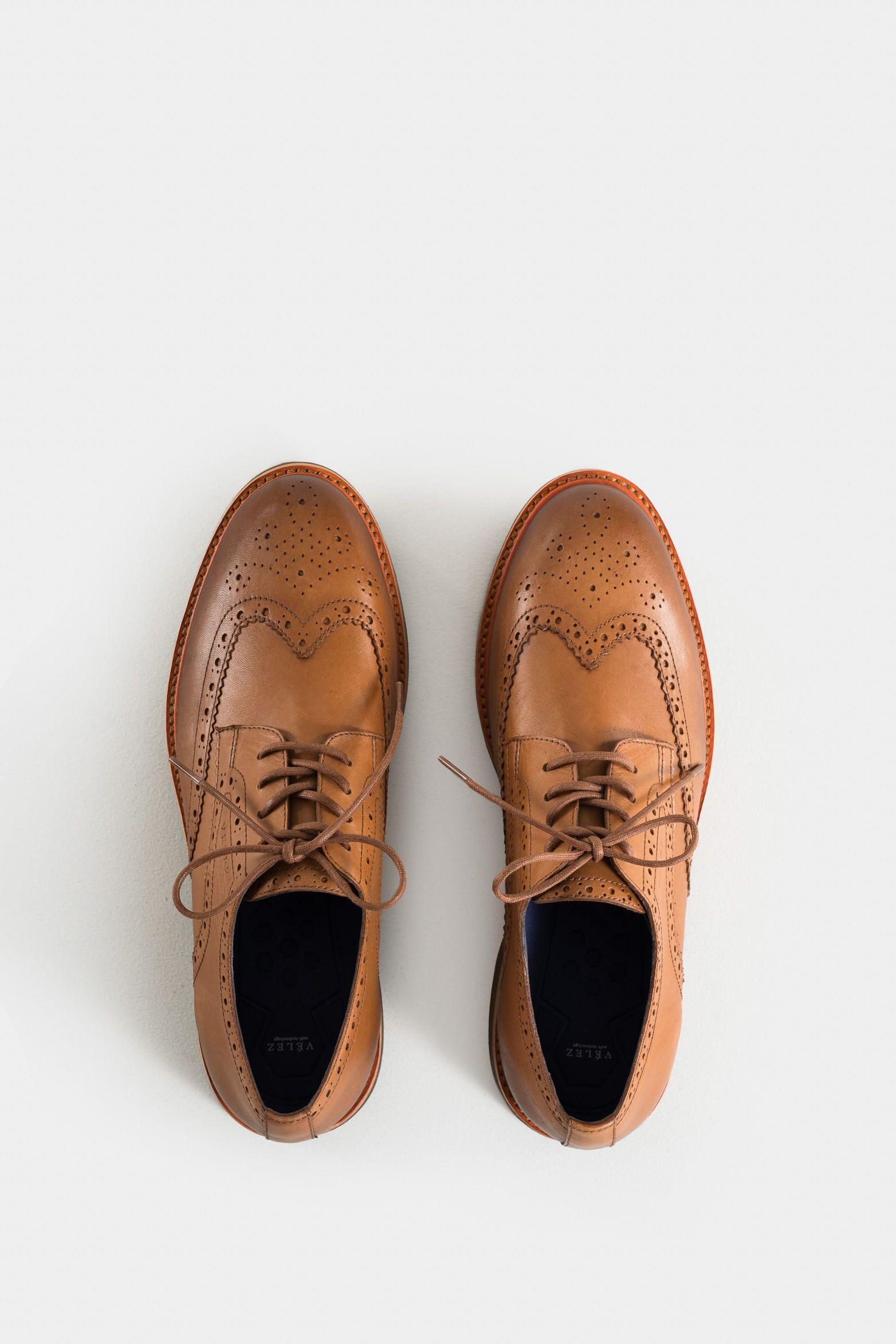 Vélez Zapatos Cordón Brogue De Cuero Para Hombre Miel-3