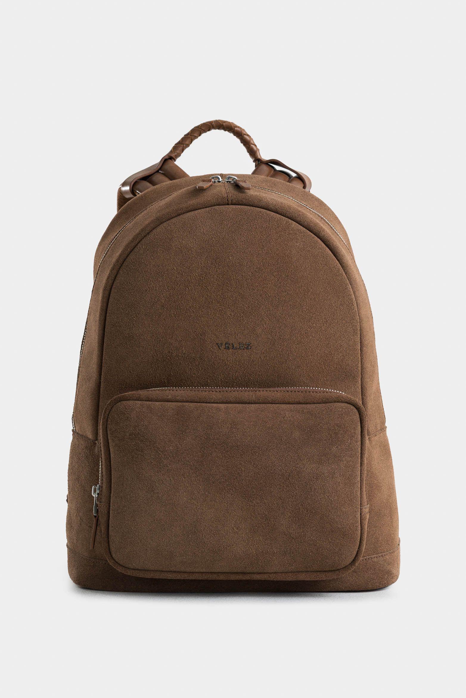 Vélez Mochila Bolet Cuero Gamuzado Hombre Manija Trzada Miel-0