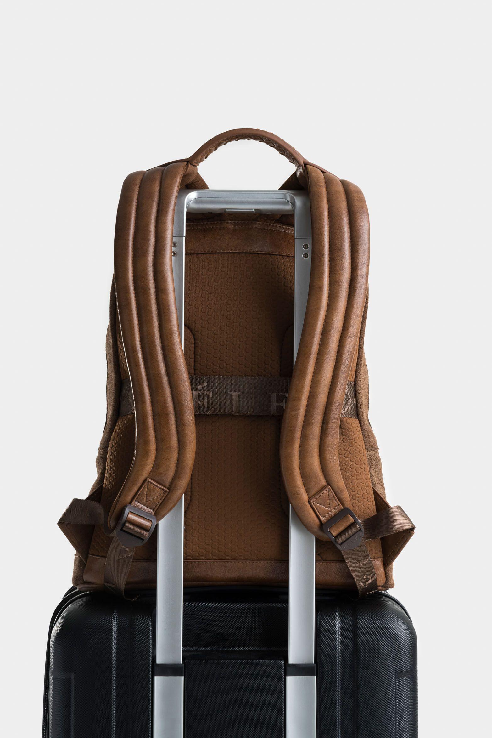 Vélez Mochila Bolet Cuero Gamuzado Hombre Manija Trzada Miel-2