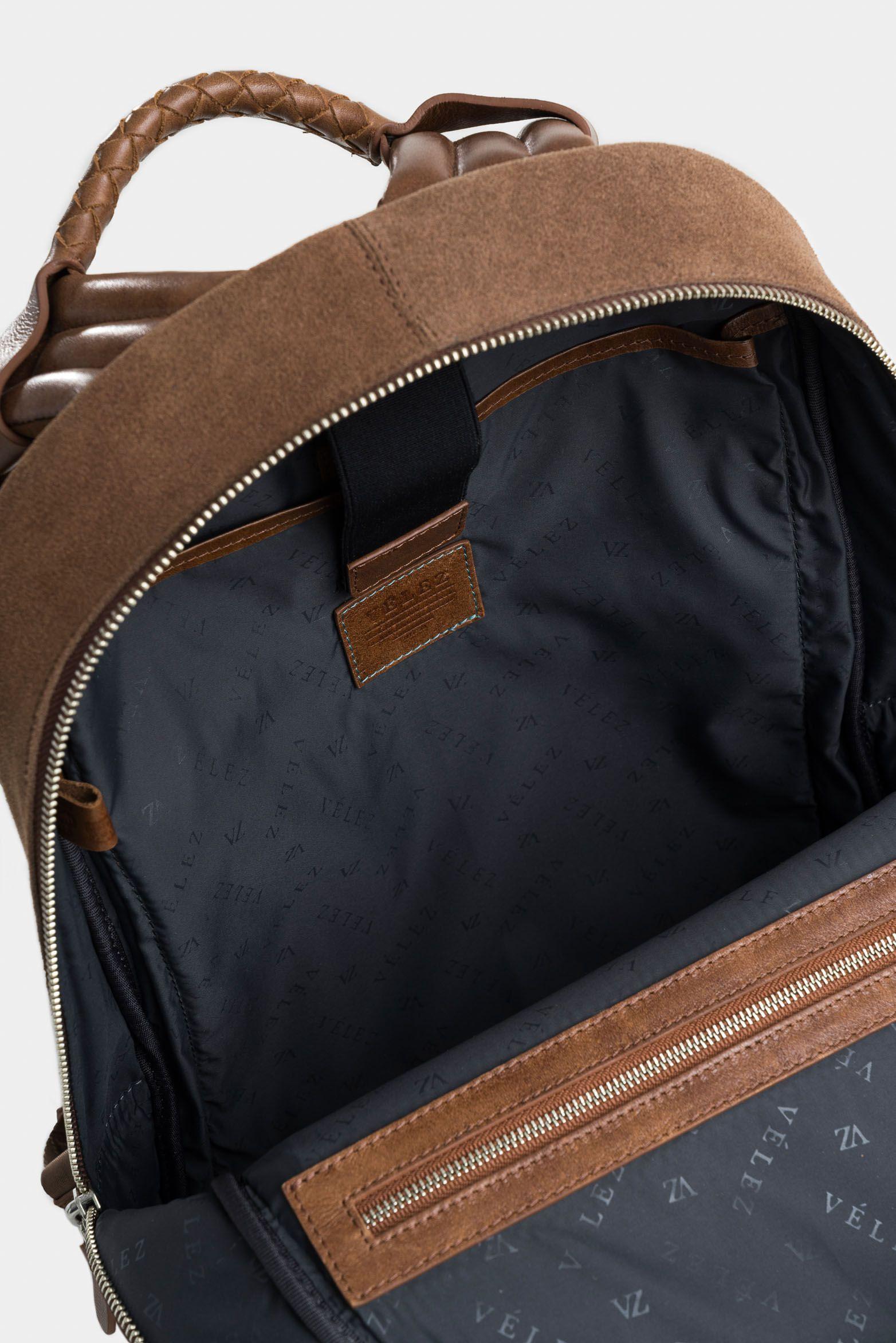 Vélez Mochila Bolet Cuero Gamuzado Hombre Manija Trzada Miel-4