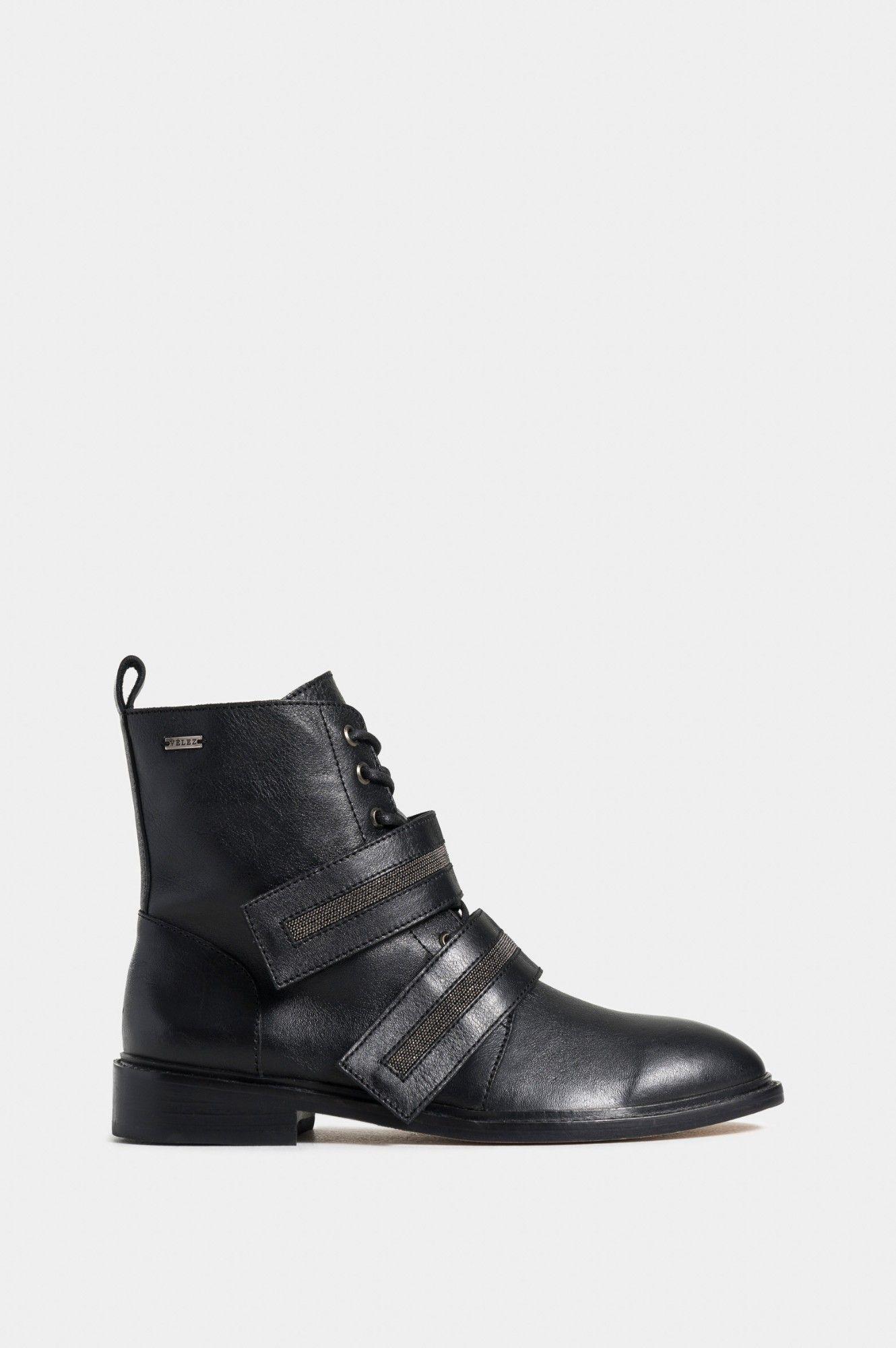 Vélez Botines Mentha De Cuero  Mujer Silueta Militar Negro-0